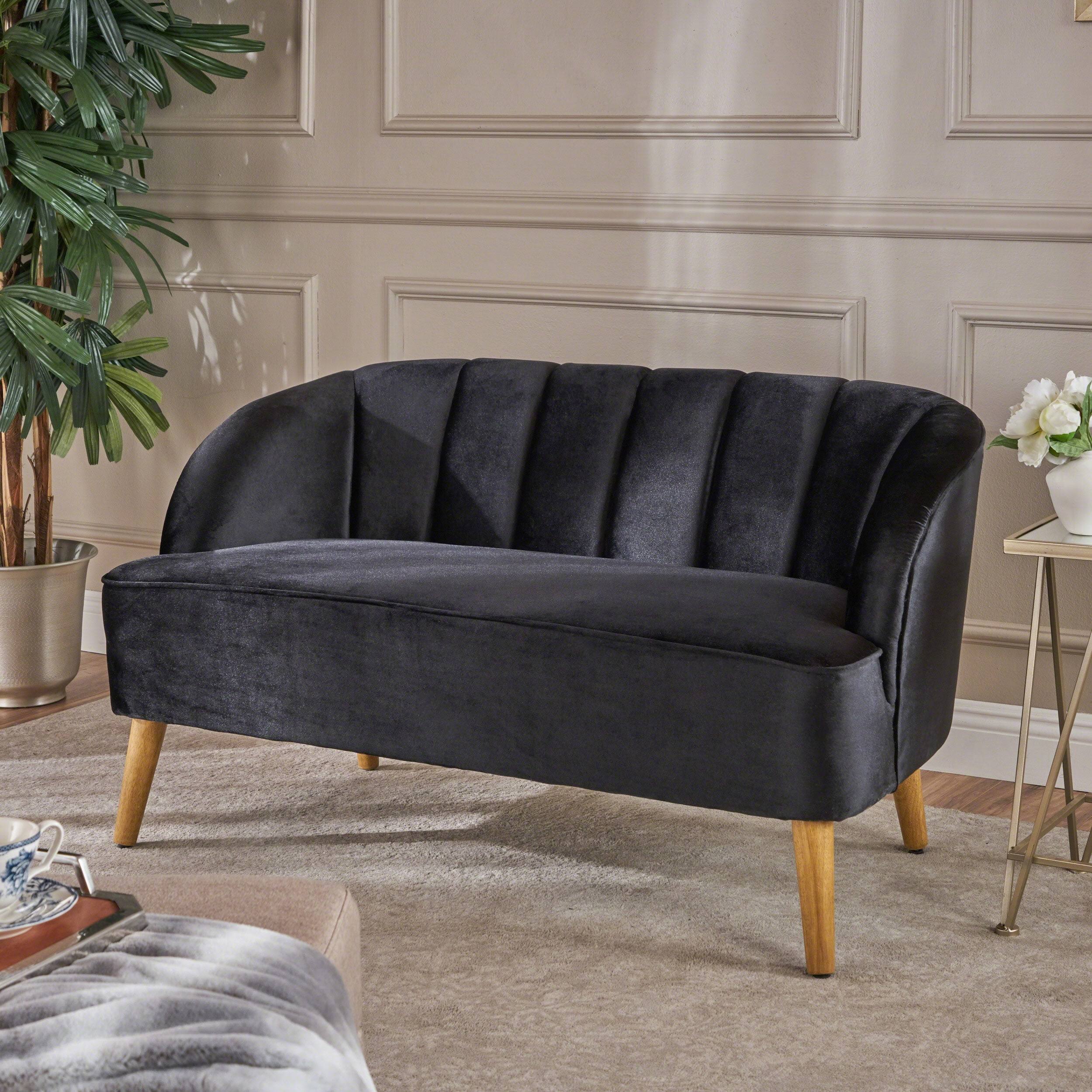 Modern Velvet Upholstered Loveseat, Black