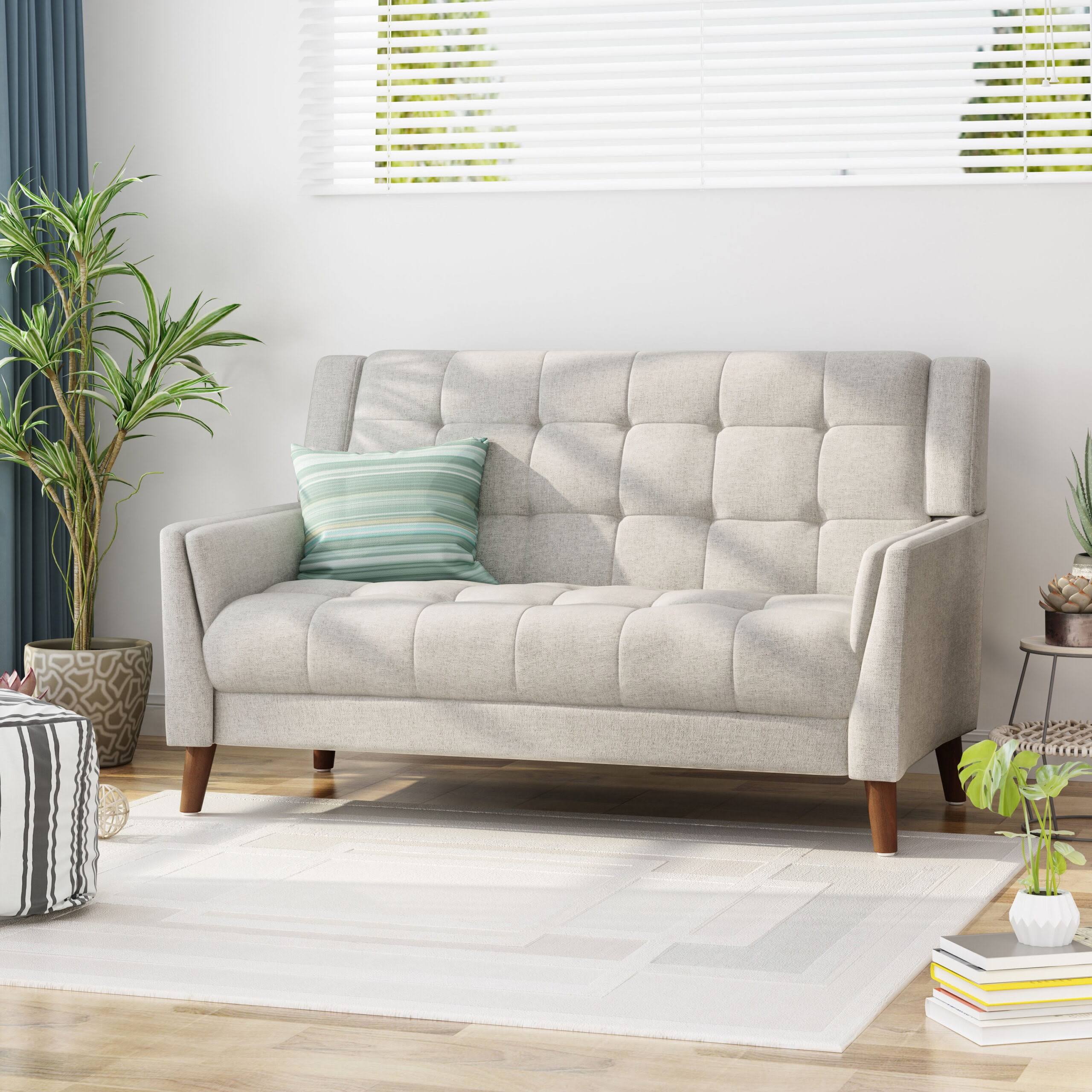 Laiah Mid Century Modern Fabric Tufted Loveseat, Beige