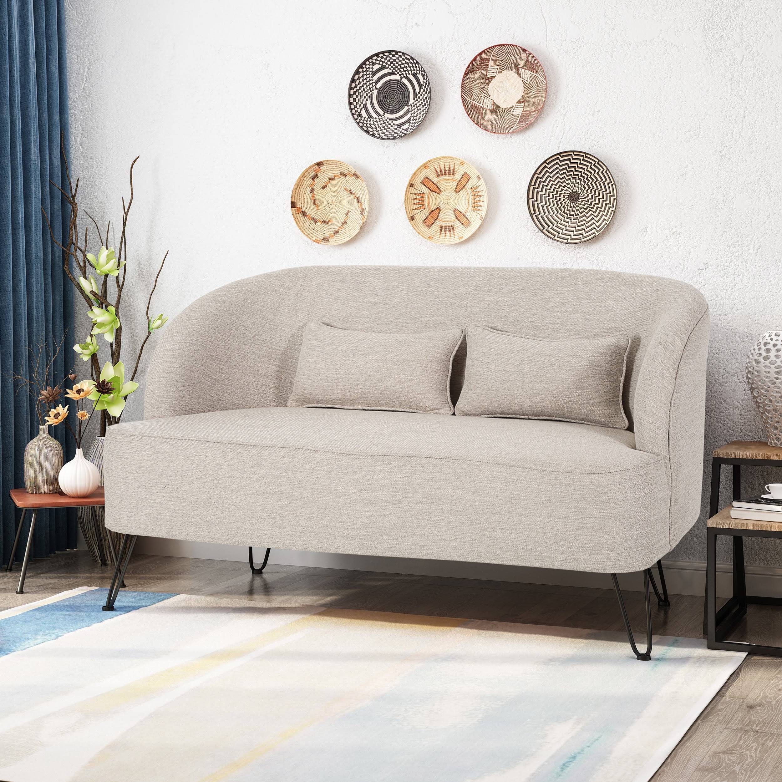 Nilton Curved Back Fabric Loveseat, Beige