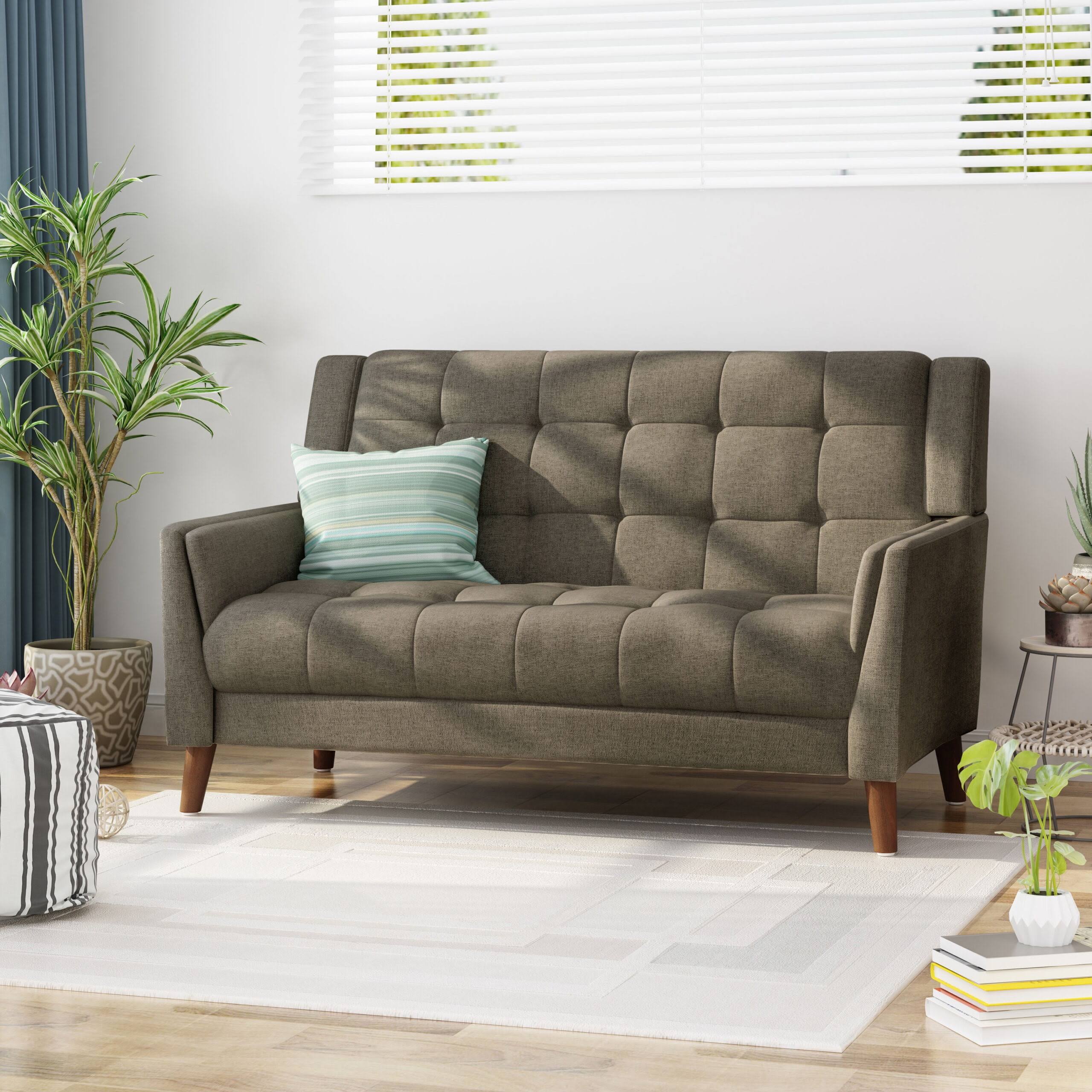 Laiah Mid Century Modern Fabric Tufted Loveseat, Mocha
