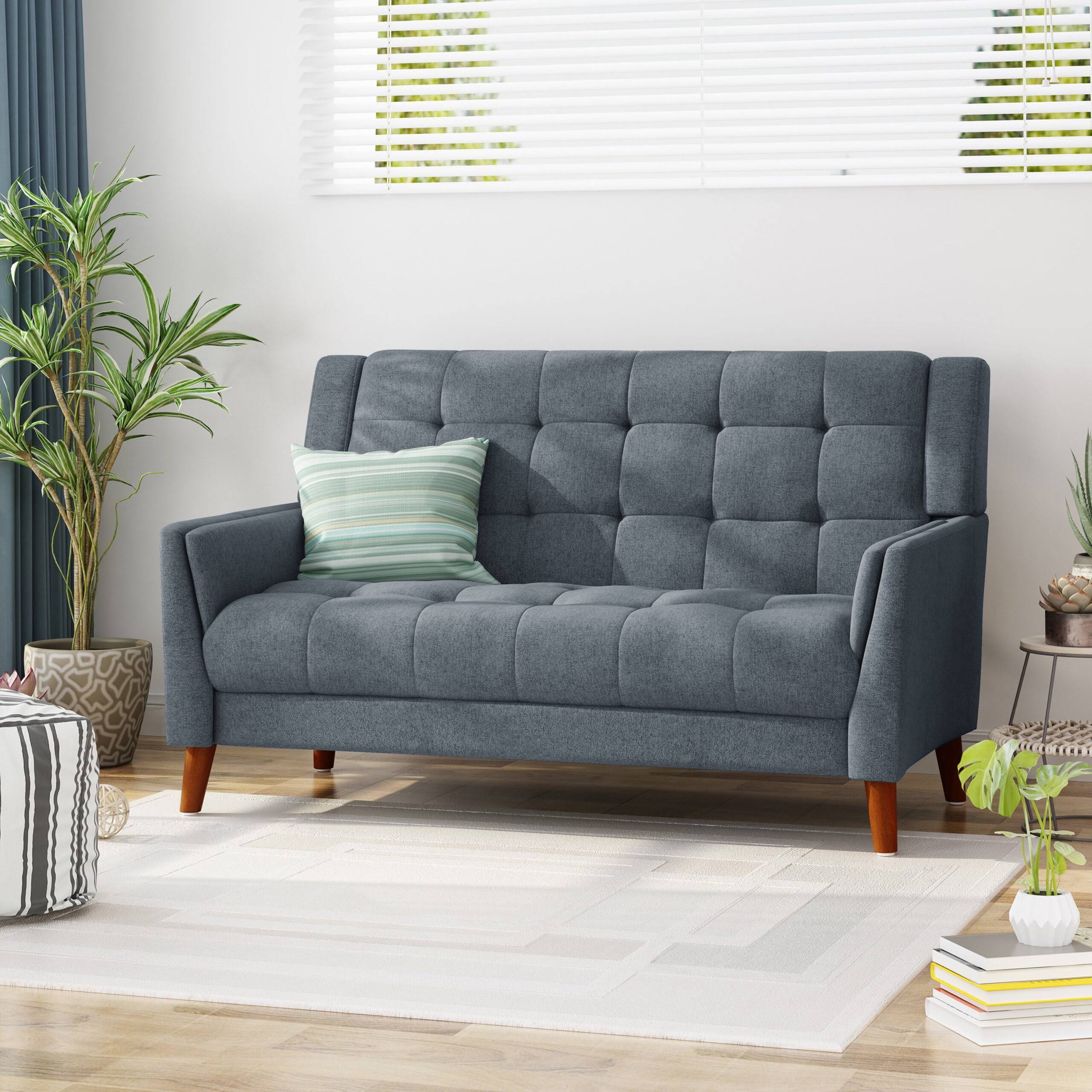 Laiah Fabric Tufted Loveseat, Dark Gray