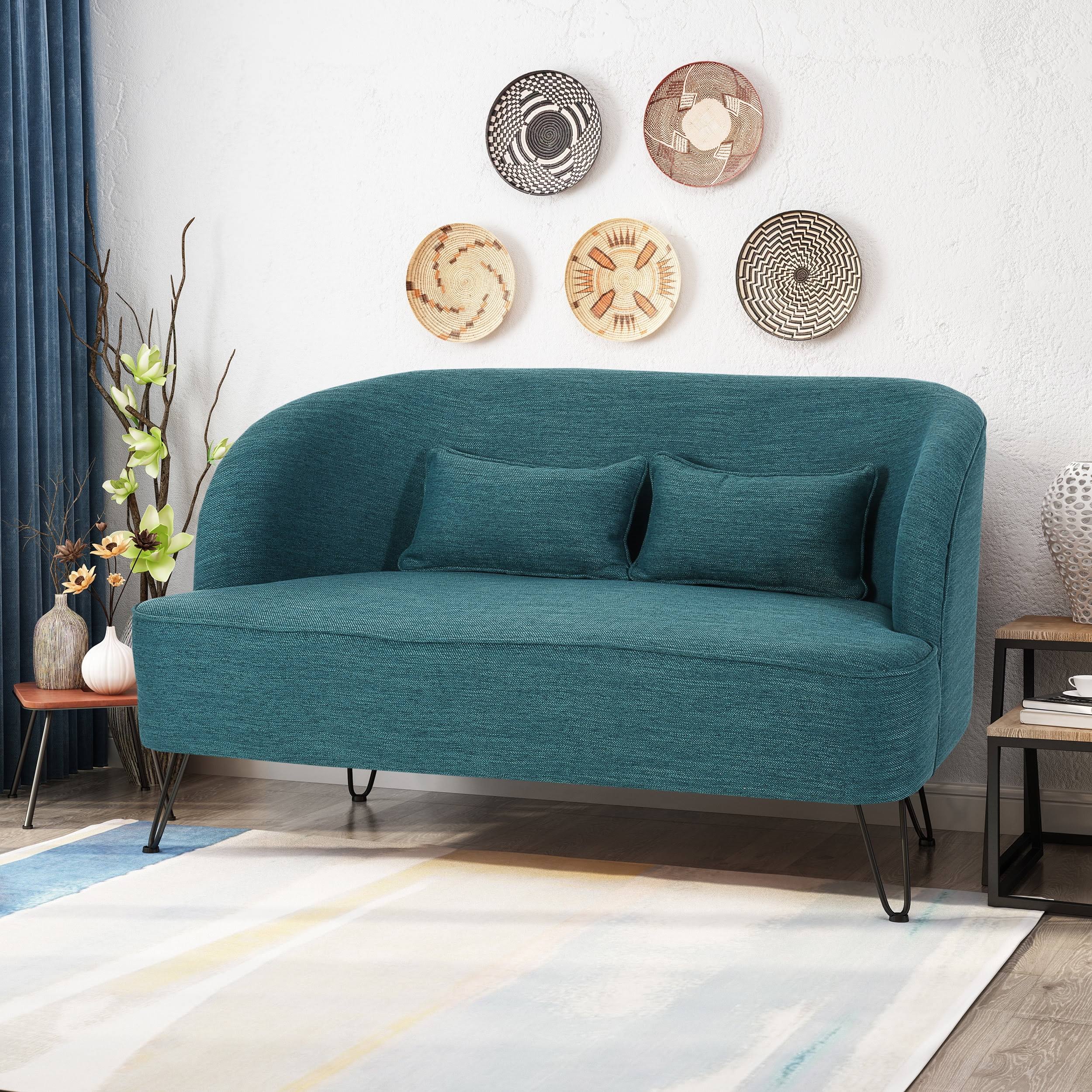 Milan Modern Fabric Loveseat with Hairpin Legs, Teal
