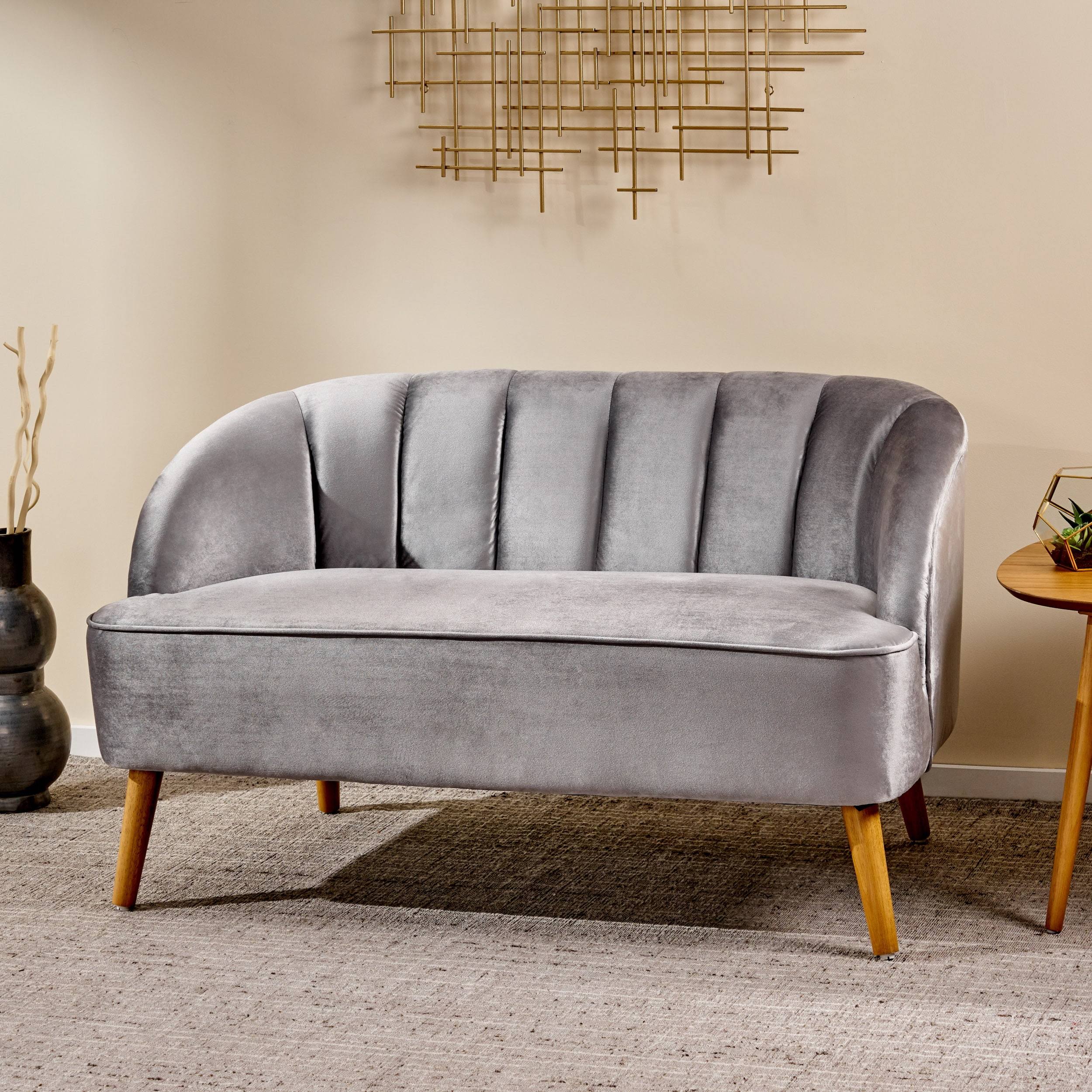 Albert Indoor Modern Velvet Loveseat, Pewter