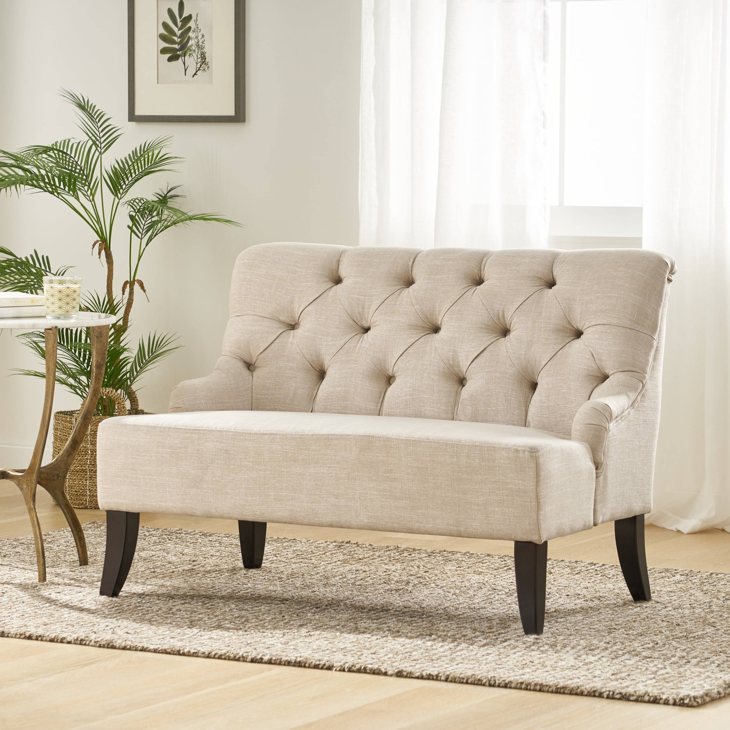 Natalie 44  Tufted Fabric Settee, Light Beige