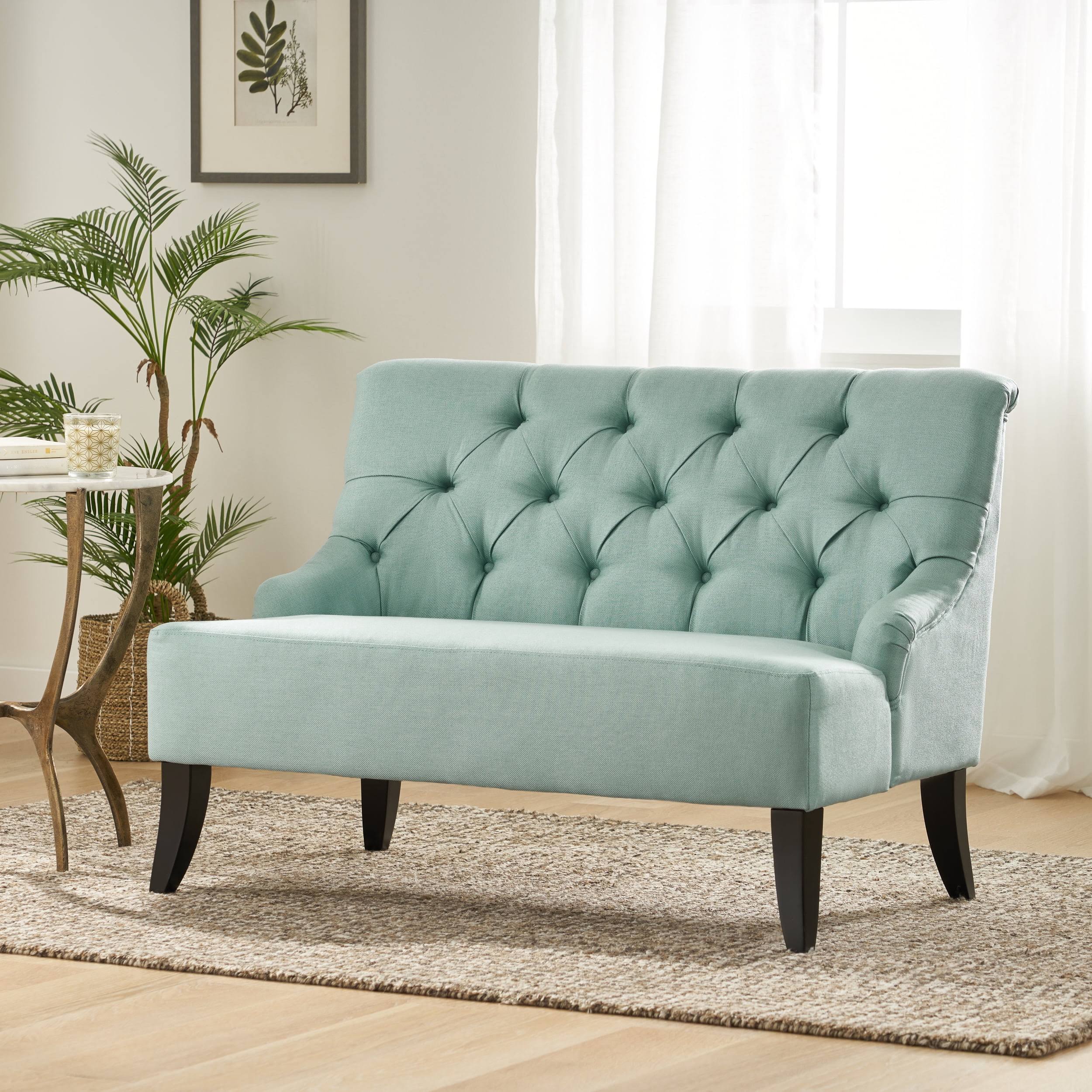 Nicholas 30.50 inch Contemporary Tufted Fabric Settee, Light Mint Blue