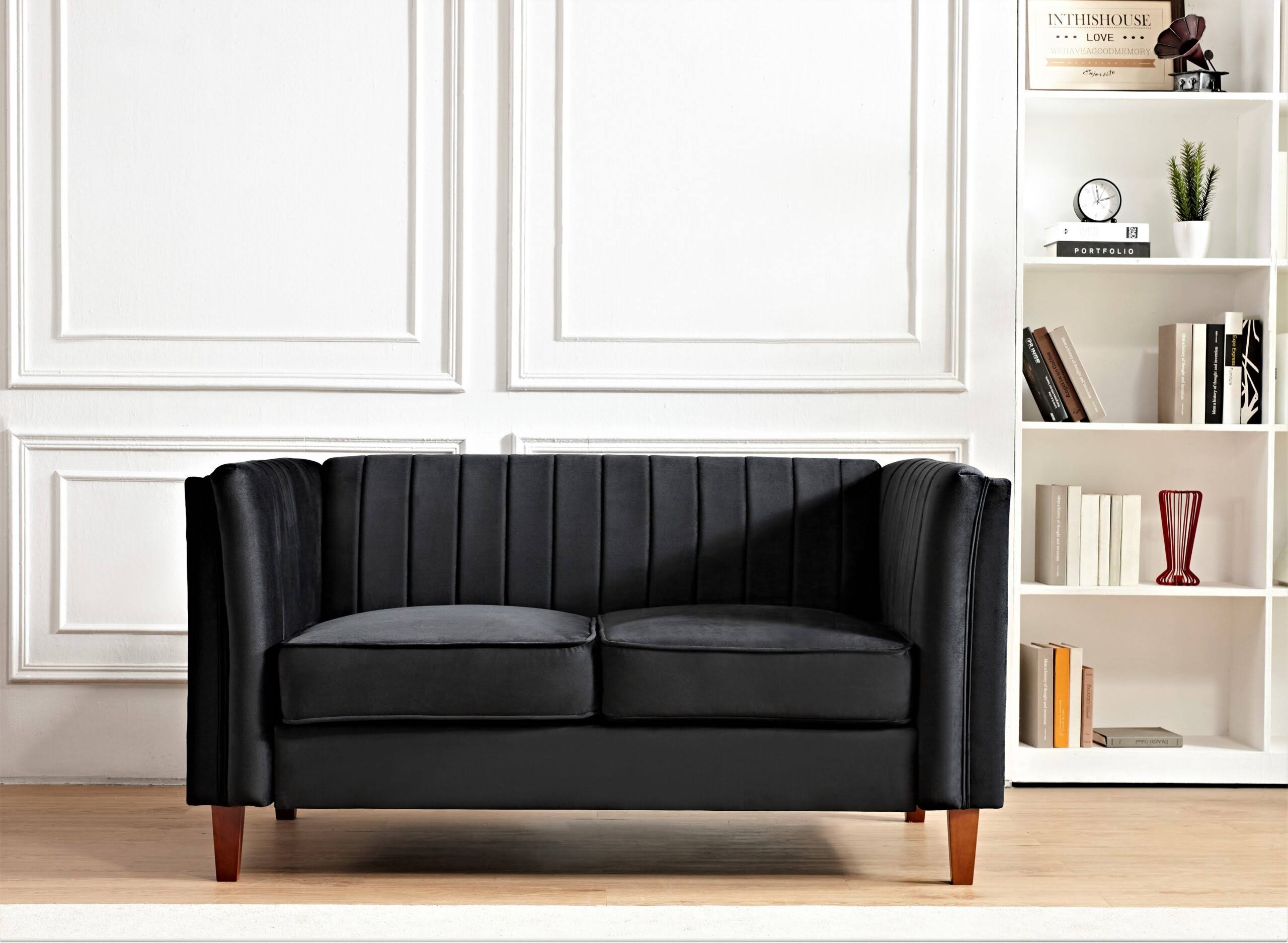 Uspridefurniture Plainfield Line Tufted Square Velvet Loveseat,Black