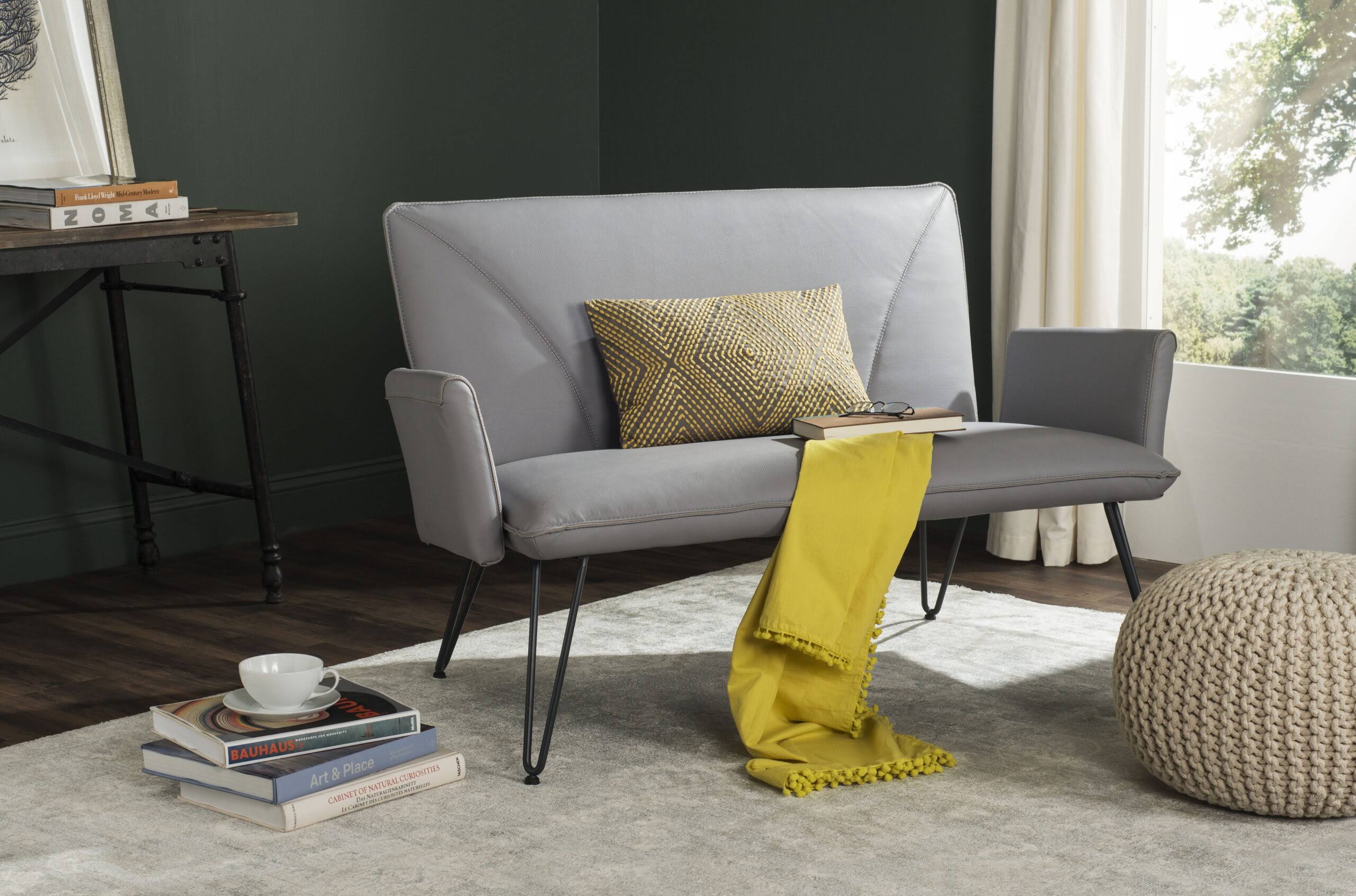 Safavieh Johannes Mid-Century Retro Modern Leather Settee, Grey/Black