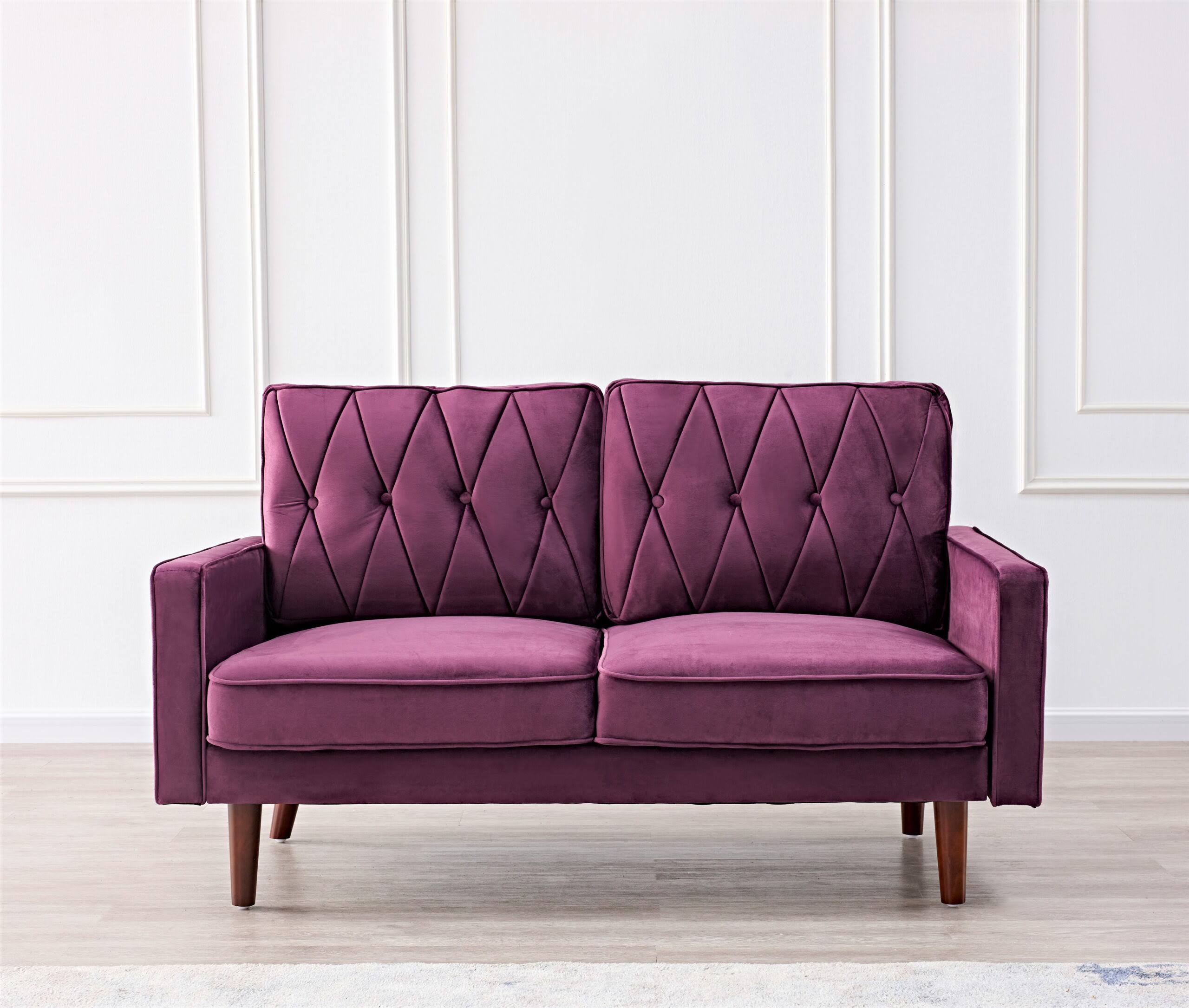 Uspridefurniture Feemster 57.5  Velvet Square Arm Loveseat, Eggplant