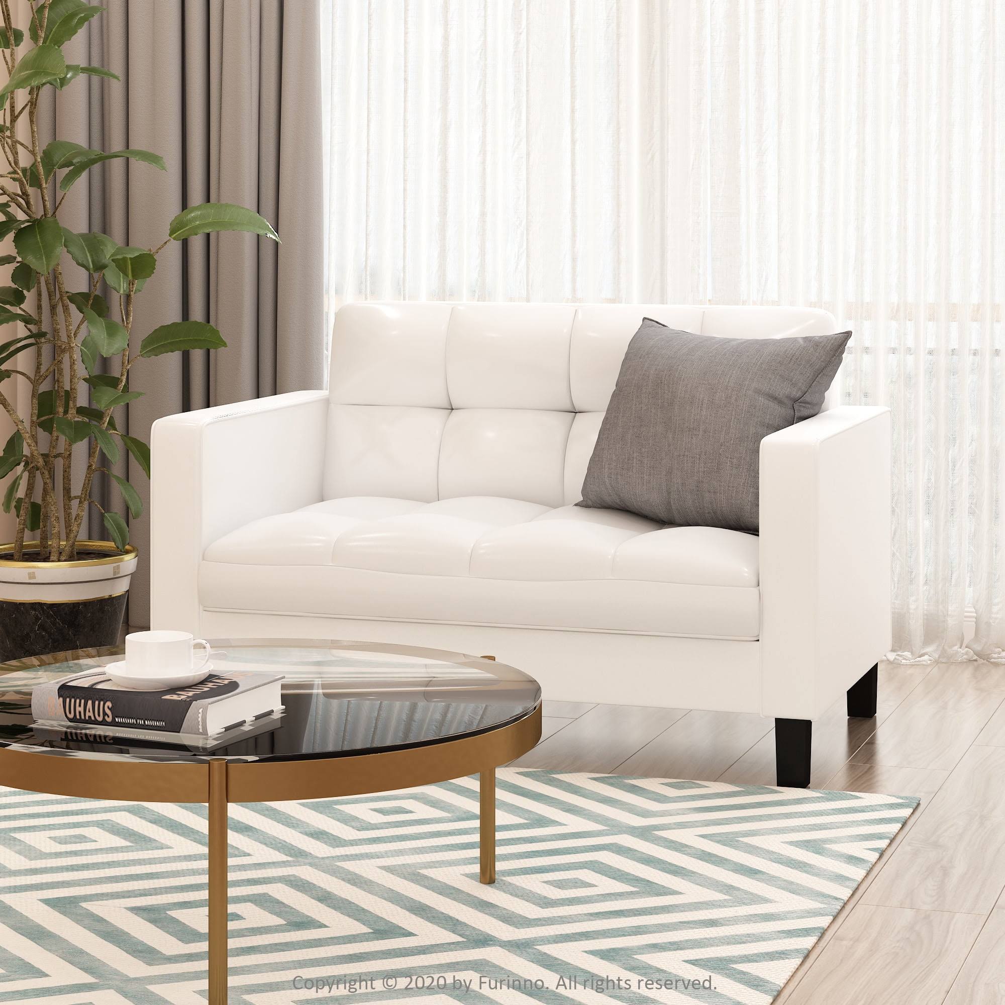 Brive Contemporary Tufted Loveseat, White Faux Leather