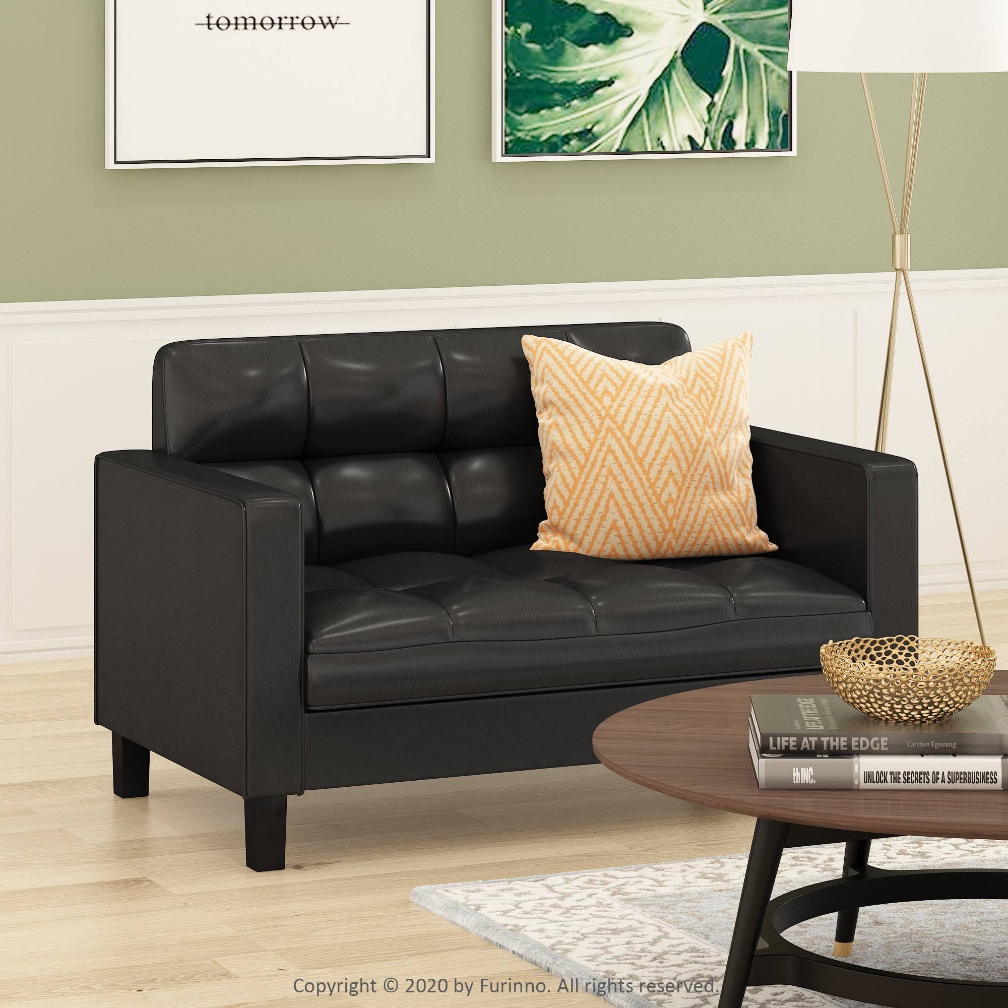 Brive Contemporary Tufted Loveseat, Black Faux Leather