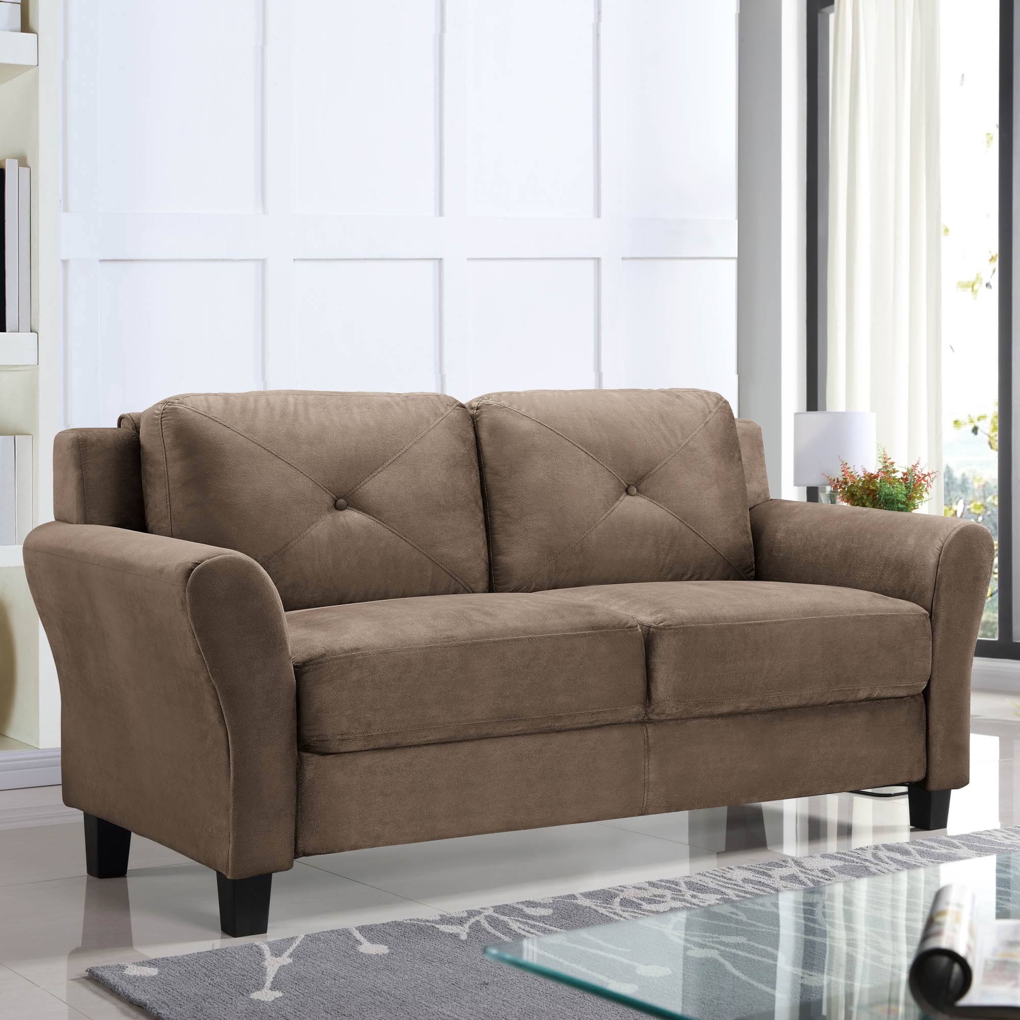 Solutions Taryn Loveseat with Rolled Arms, Brown Fabric
