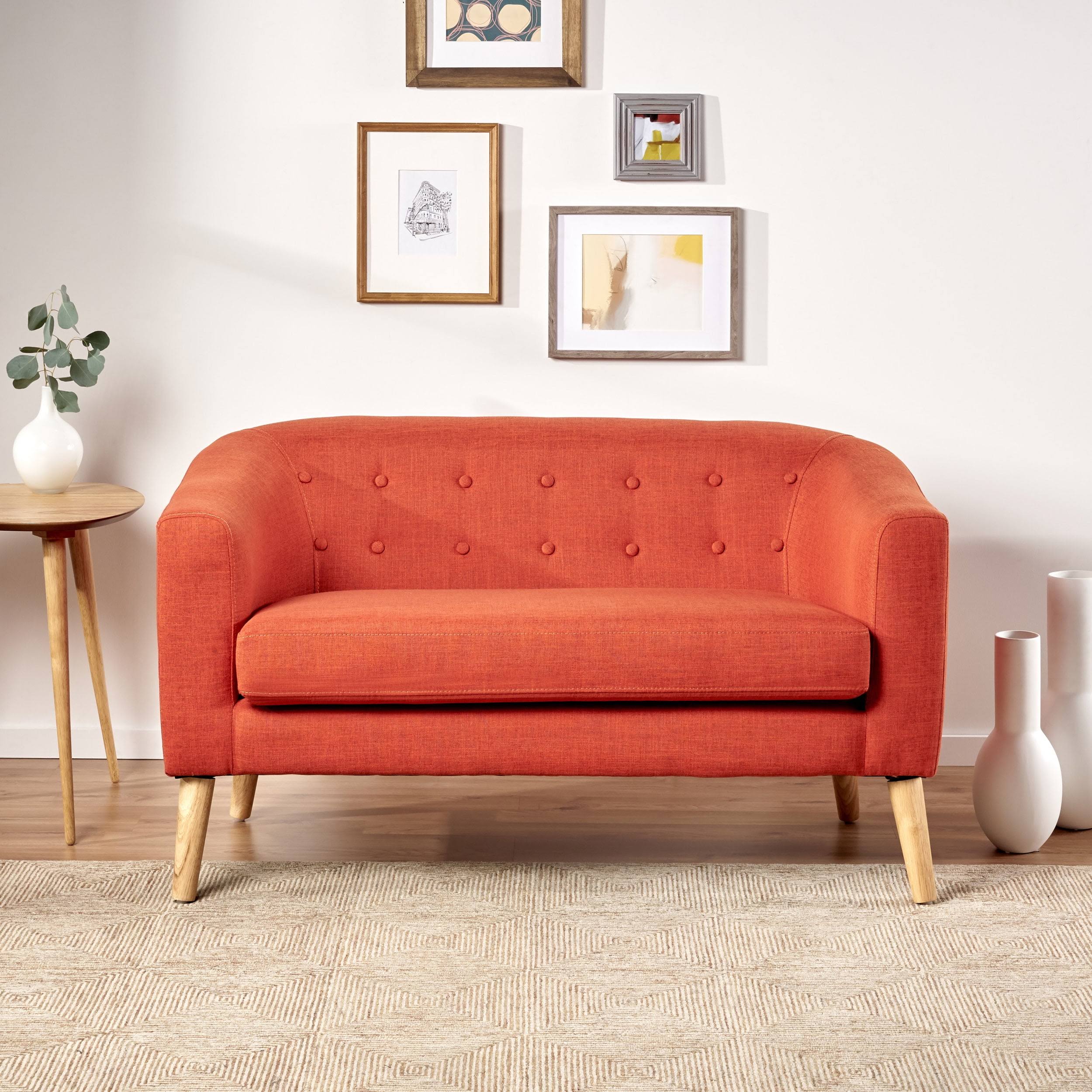 Bianca Fabric Mid Century Modern Loveseat,Muted Orange