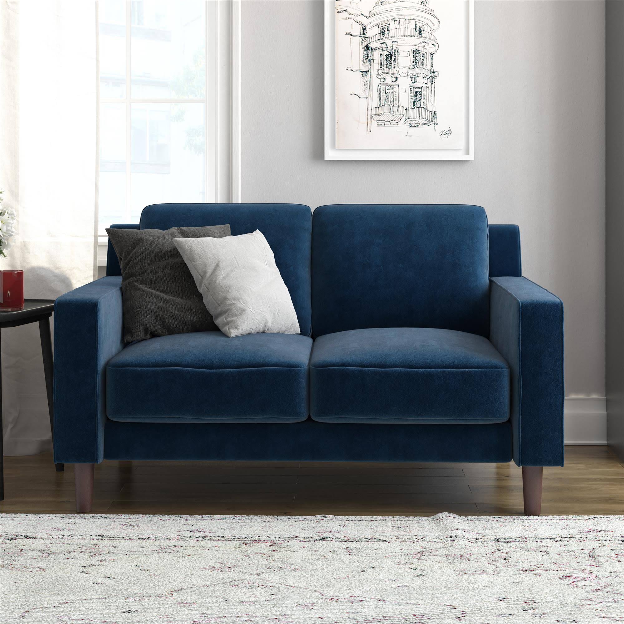Bryanna Loveseat 2 Seater Sofa , Blue Velvet