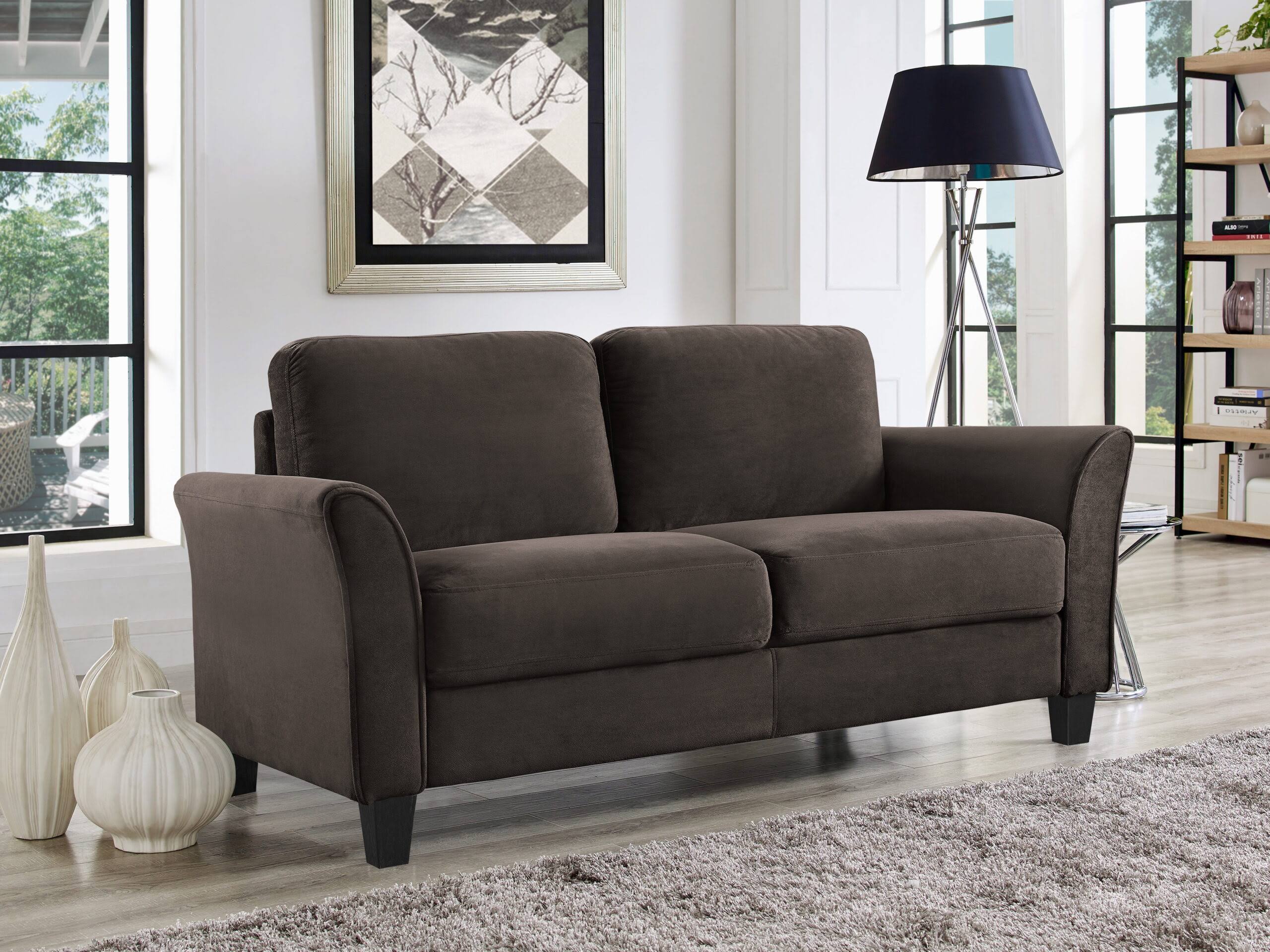 Solutions Alexa Loveseat with Curved Arms, Coffee Fabric