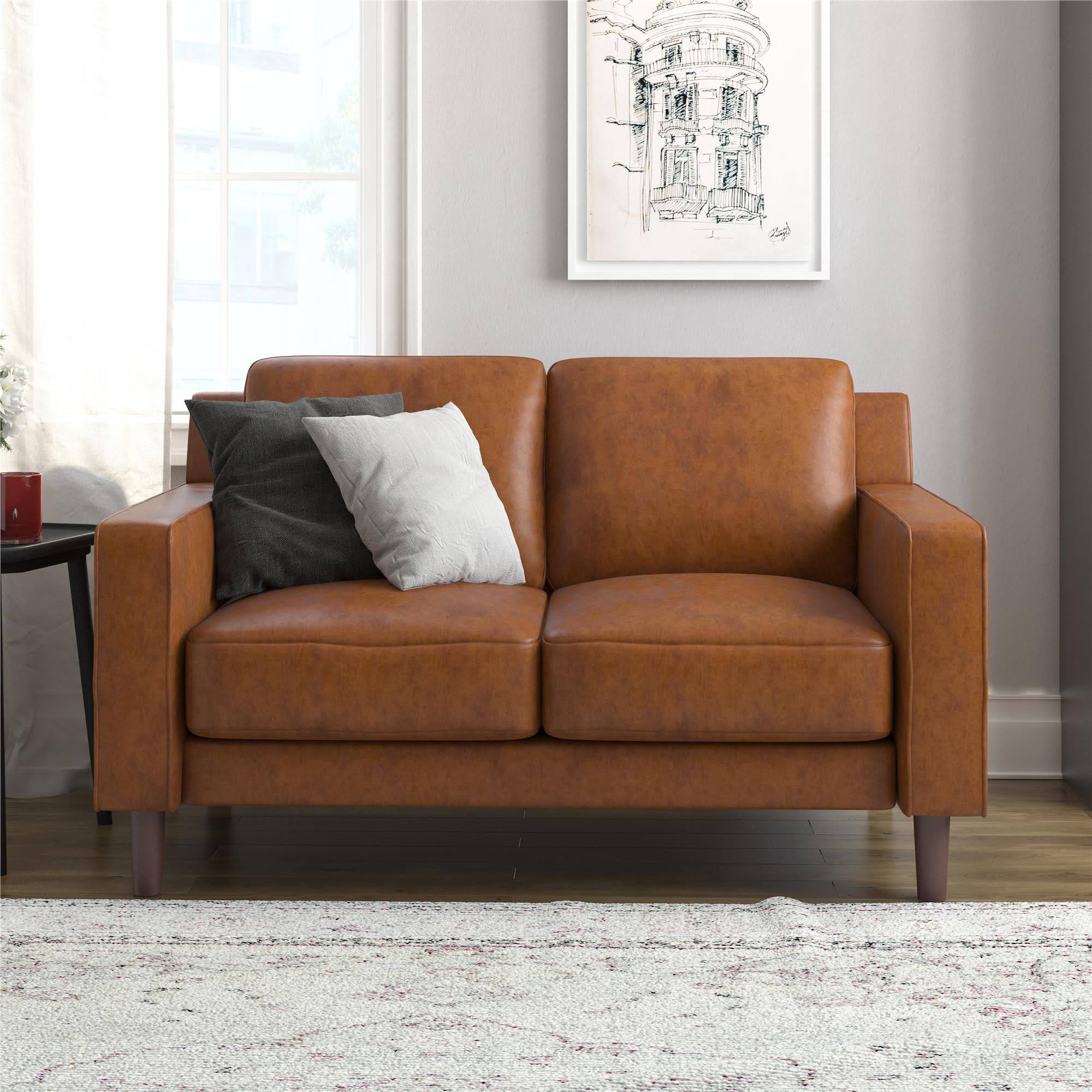 Bryanna Loveseat 2 Seater Sofa , Camel Faux Leather