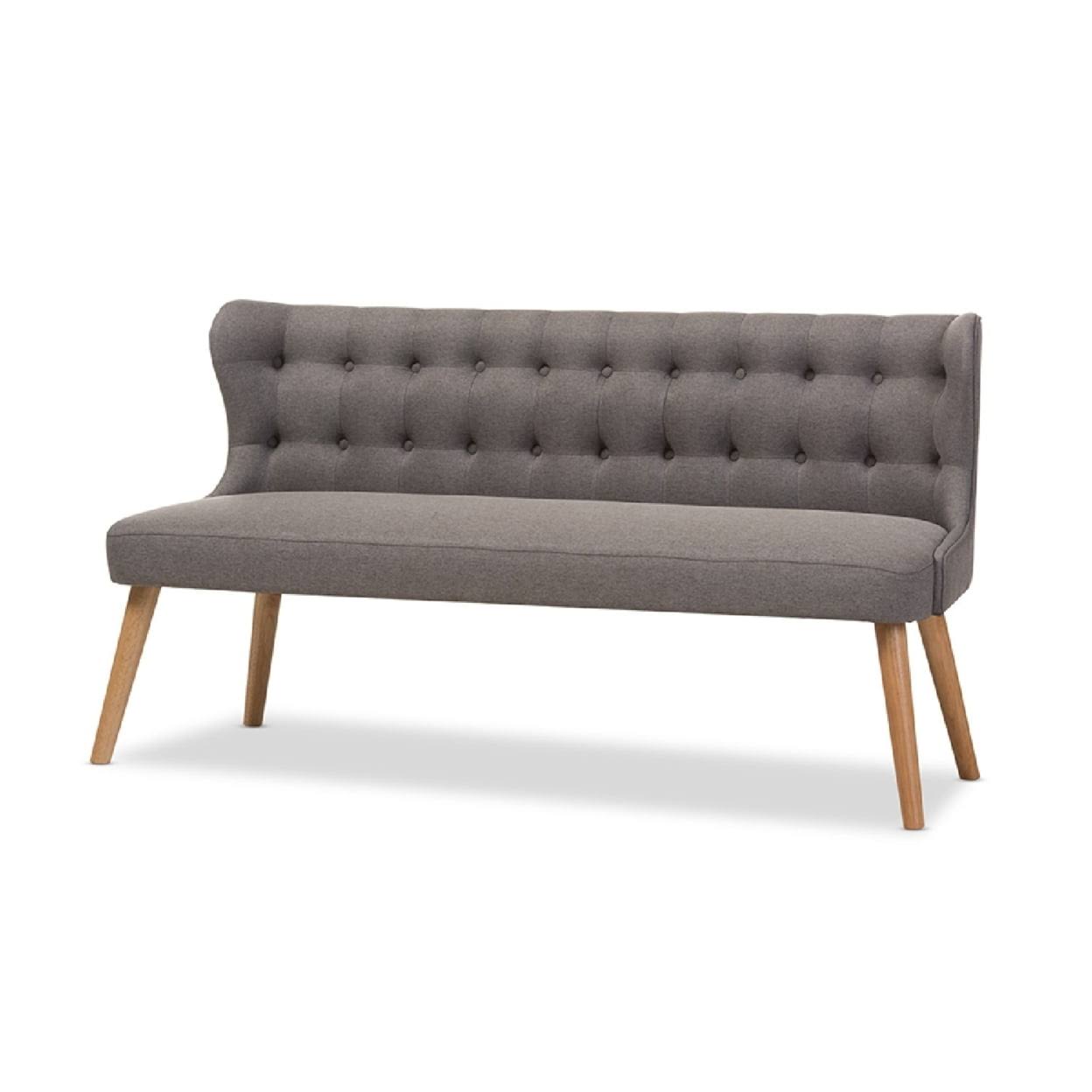 Wholesale Interiors  Melody Mid-Century Modern Grey Fabric and Natural Wood Finishing 3-Seater Settee Bench