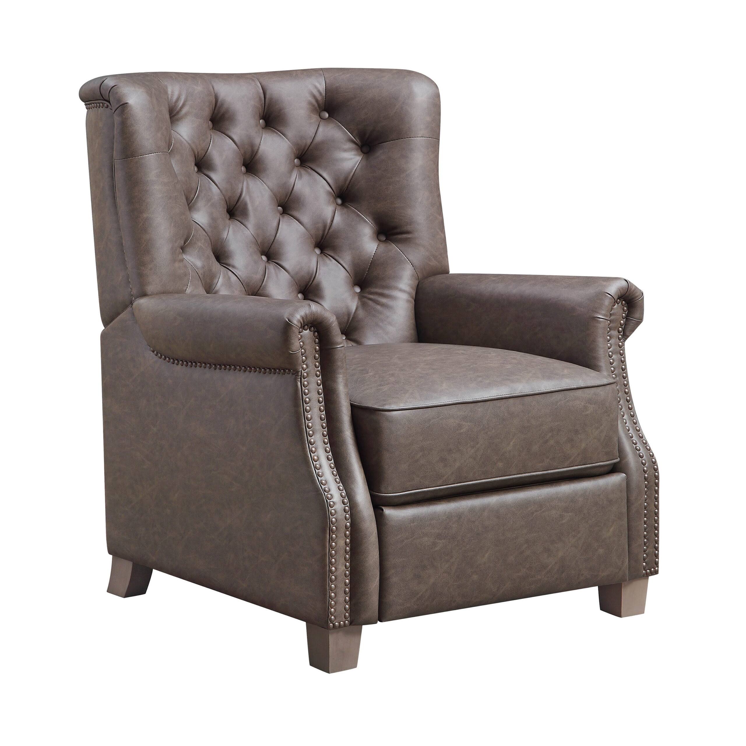 Garden Tufted Push Back Recliner, Brown Faux Leather Upholstery