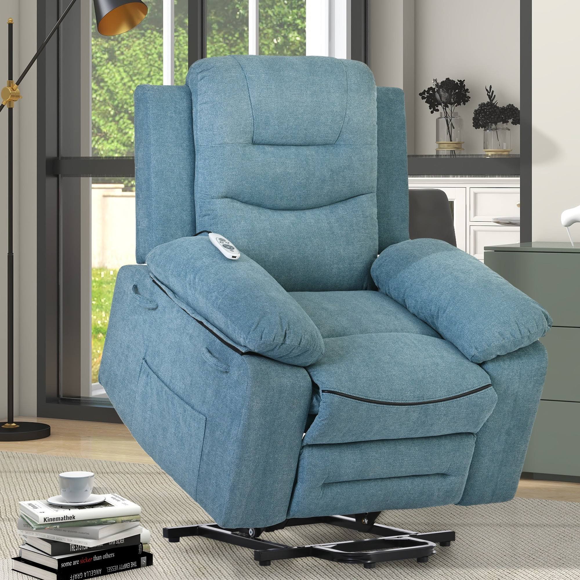 EUROCO 39.8 W Power Lift Recliner Chair Recliners for Elderly with Heat, Vibration and Massage Recliner Chair for Living room with Side Pocket, Infinite Position,Blue
