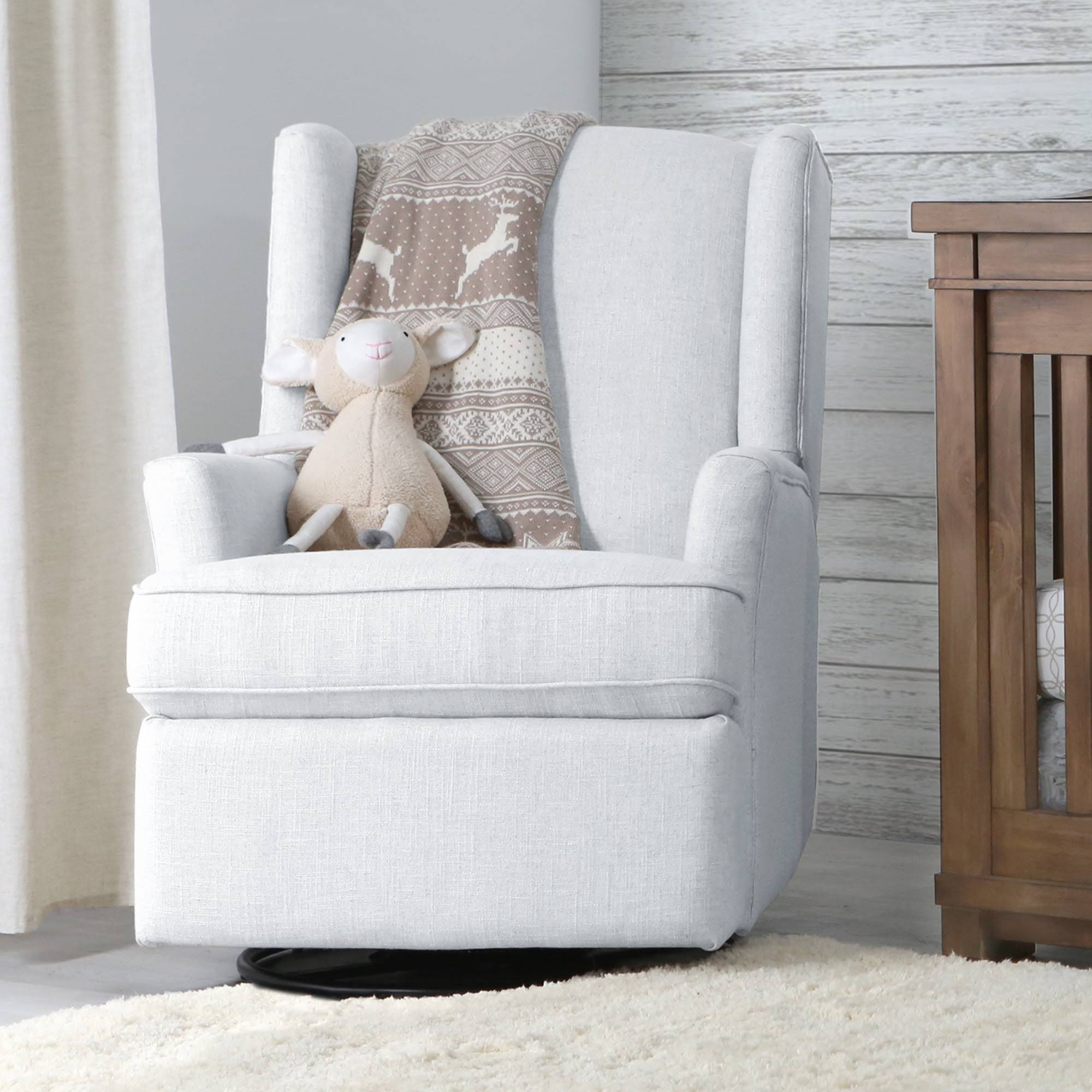 Second Story Home Hemingway Upholstered Wingback Swivel Gliding Recliner- White