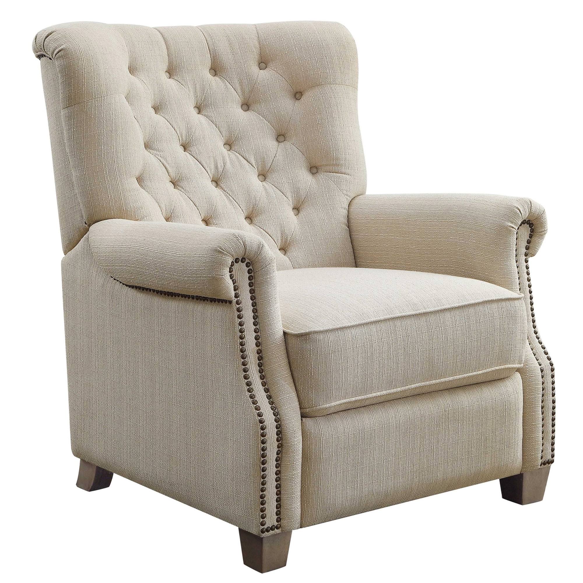 Gardens Tufted Push Back Recliner, Beige Fabric Upholstery