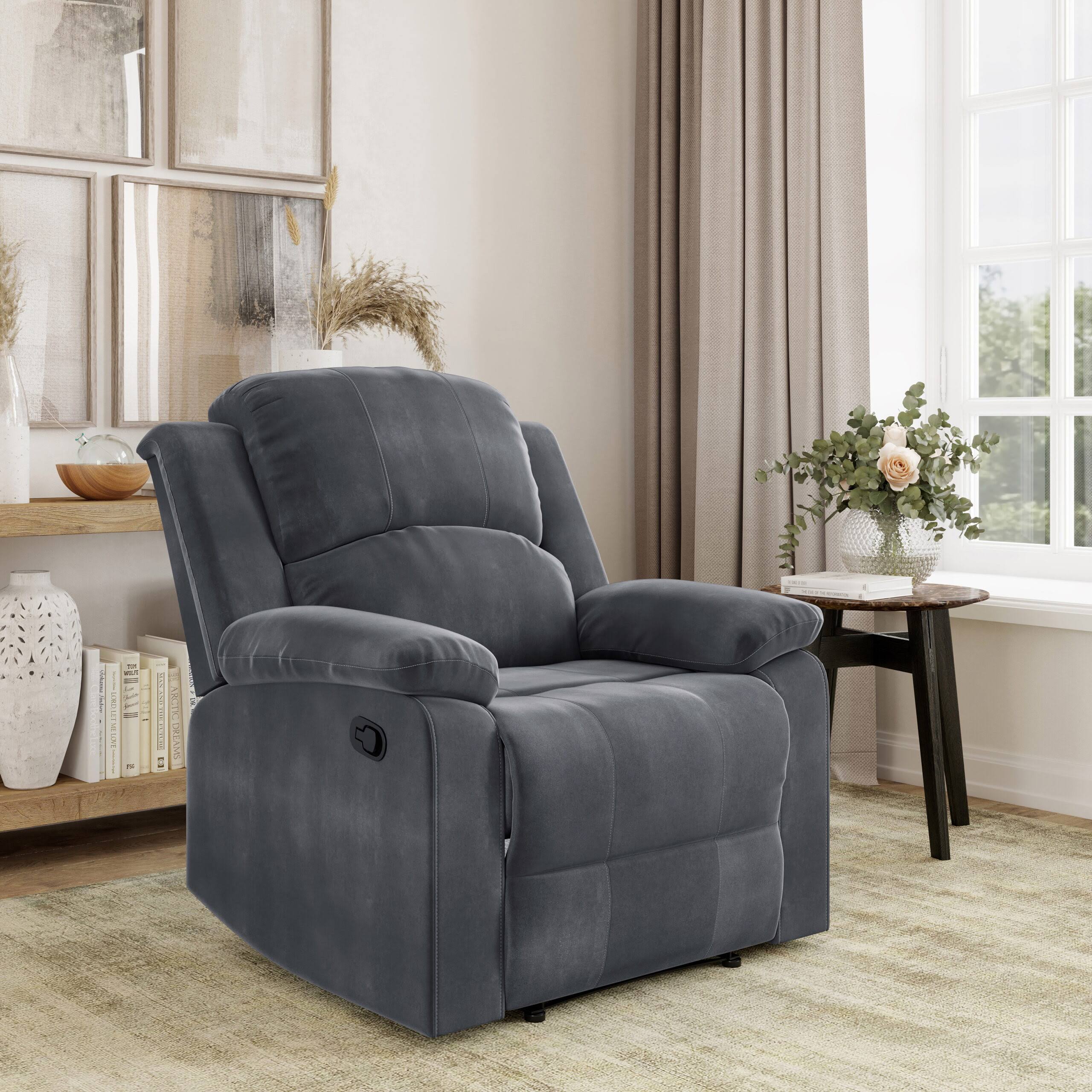 Solutions Reynolds Manual Standard Recliner, Slate Gray Microfiber