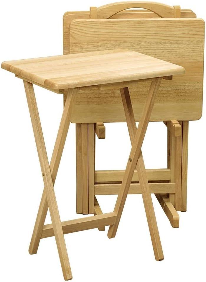 Wood Alex Snack Table Natural Set 5 Pc, 25.98 inches