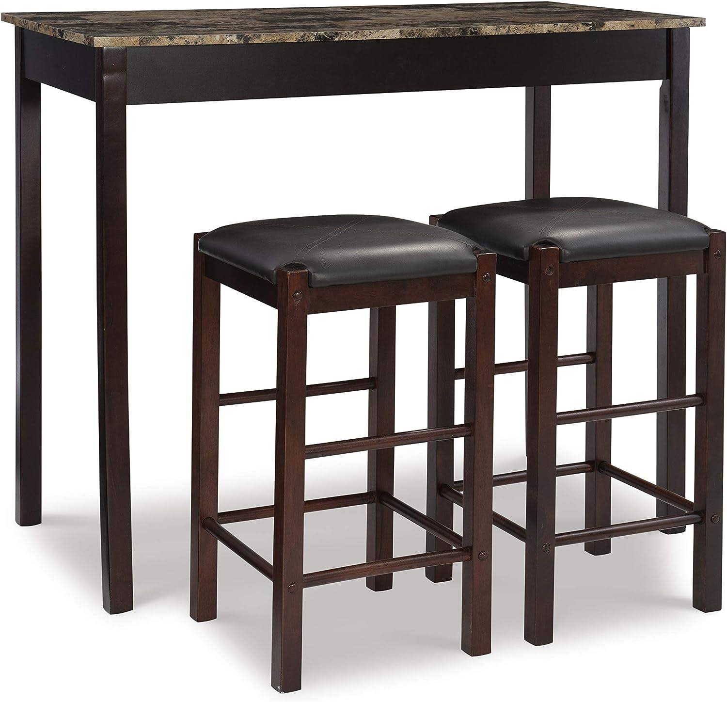 Brown 3-Piece Table Faux Marble Tavern Set, 42  w x 22.25  d x 36  h