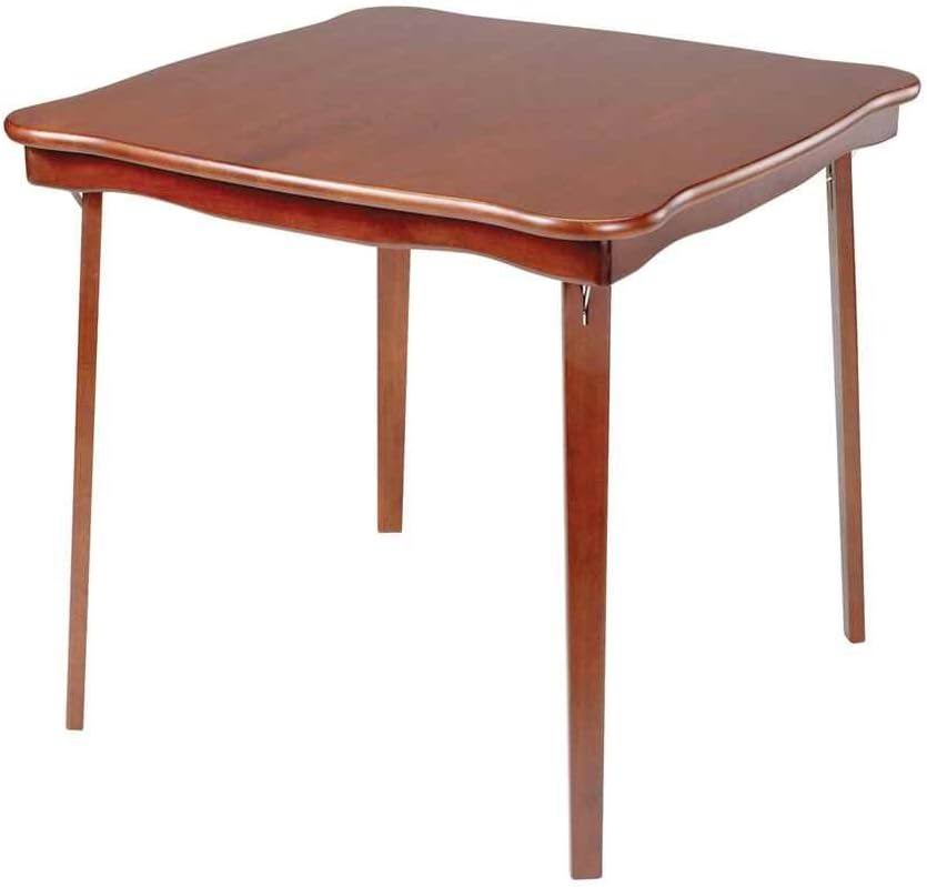 MECO STAKMORE Scalloped Edge Folding Card Table Cherry Finish, 32 in x 32 in x 29.5 in