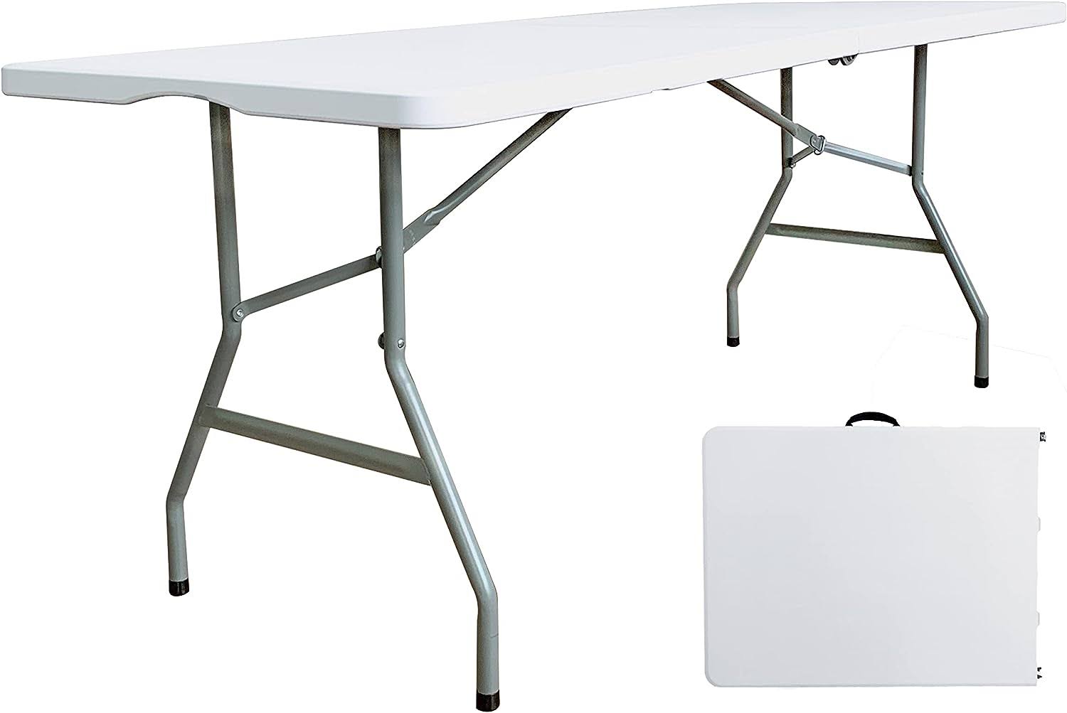 JingPieCle 6 Foot Folding Table 6ft Portable Plastic Table with Handle, Fold in Half Heavy Duty Lightweight Home Utility Table, Indoor Outdoor 6  Folding Card Tables for Party, Picnic, Camping, Dining