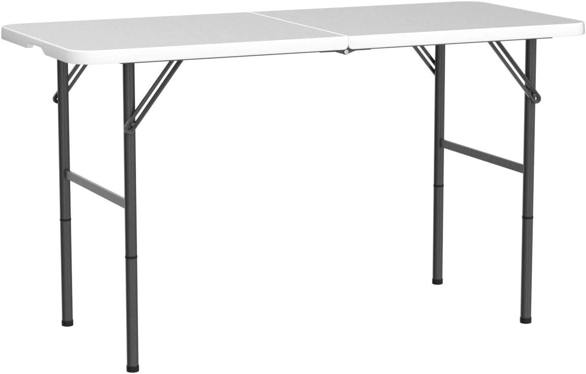 4 FT Folding Table, Plastic Portable Tables for Dining Parties Card Picnic Camping, Granite White
