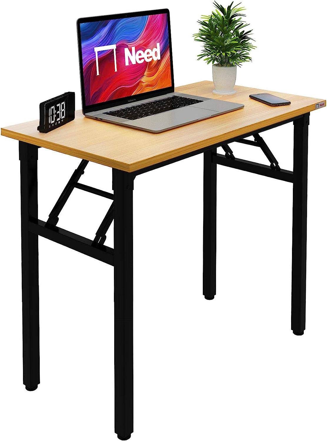 Need Folding Desk Small Desk 31 1/2  No Assembly Foldable Computer Desk for Small Space/Home Office/Dormitory,Teak Black Frame