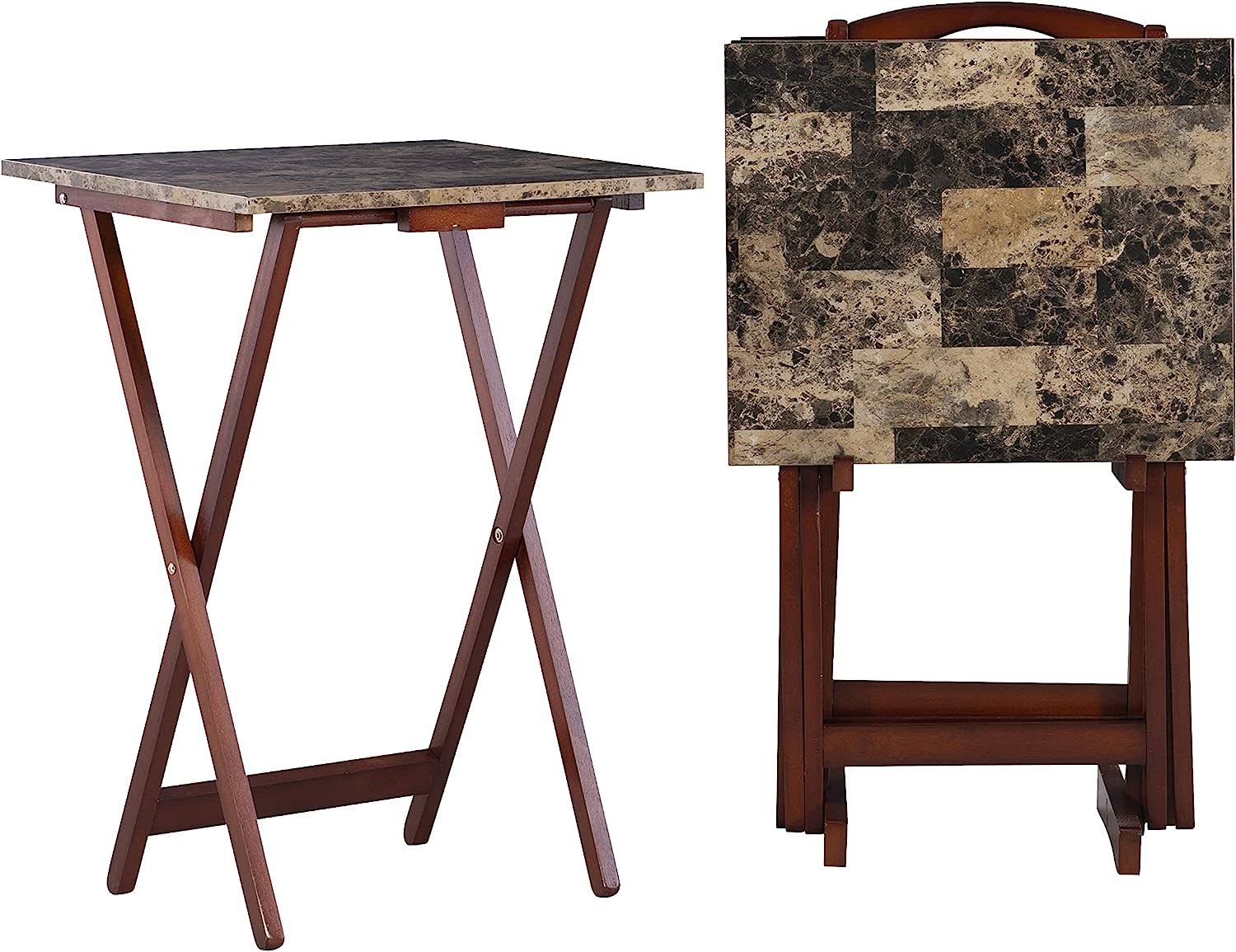 Home Decor Tray Table Set, Faux Marble, Brown
