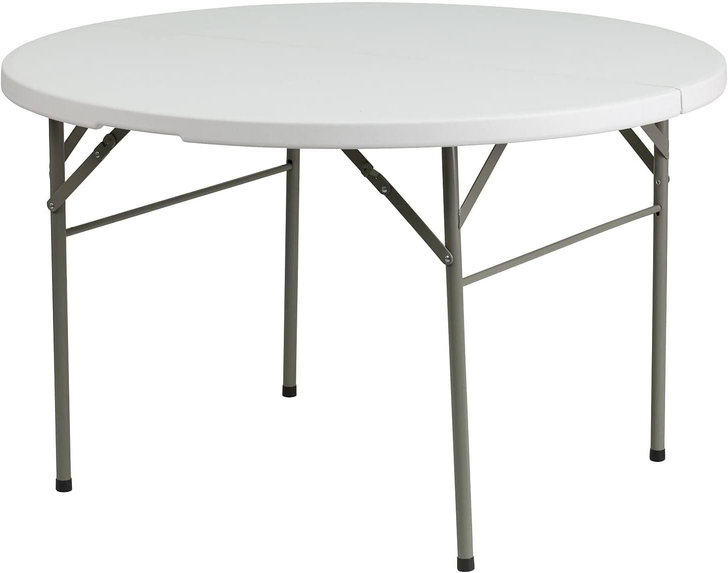 Freeman 4-Foot Round Bi-Fold Granite White Plastic Banquet and Event Folding Table with Carrying Handle