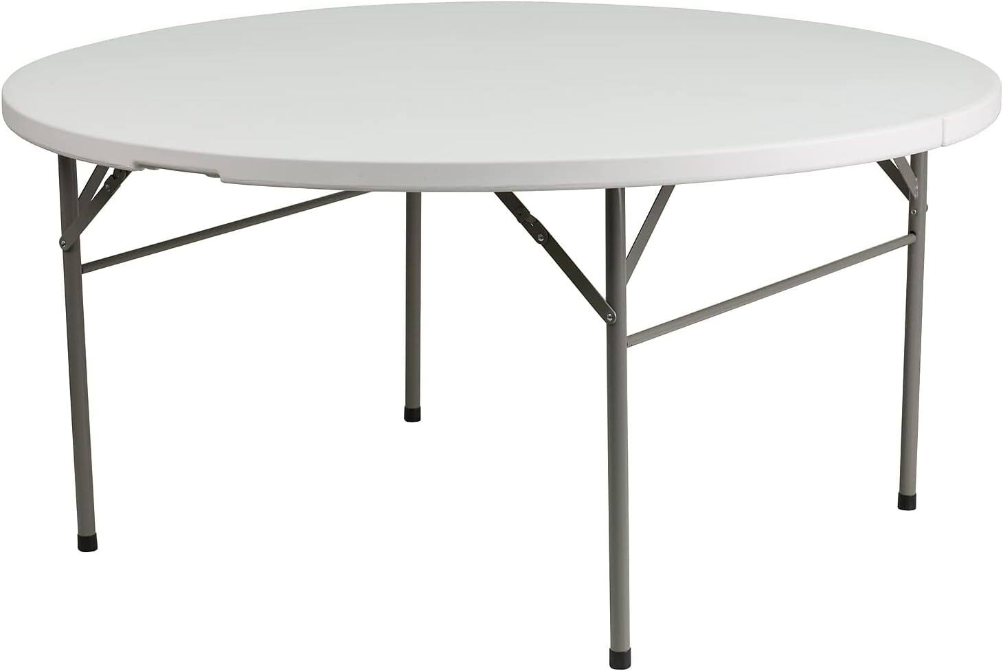 Scarborough 5-Foot Round Bi-Fold Granite White Plastic Folding Table with Carrying Handle