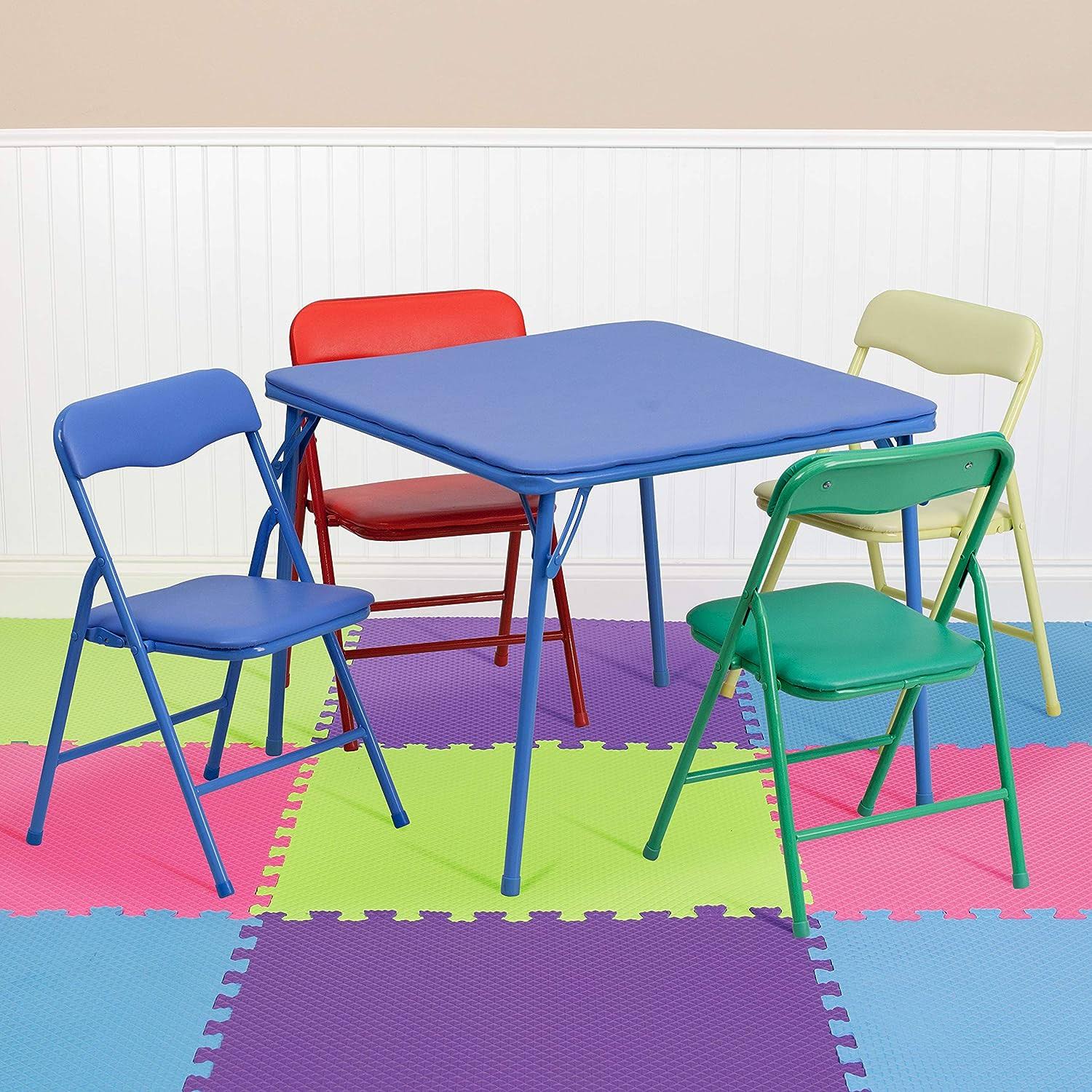 Mindy Kids Colorful Folding Table and Chair Set, Blue, 5 Piece