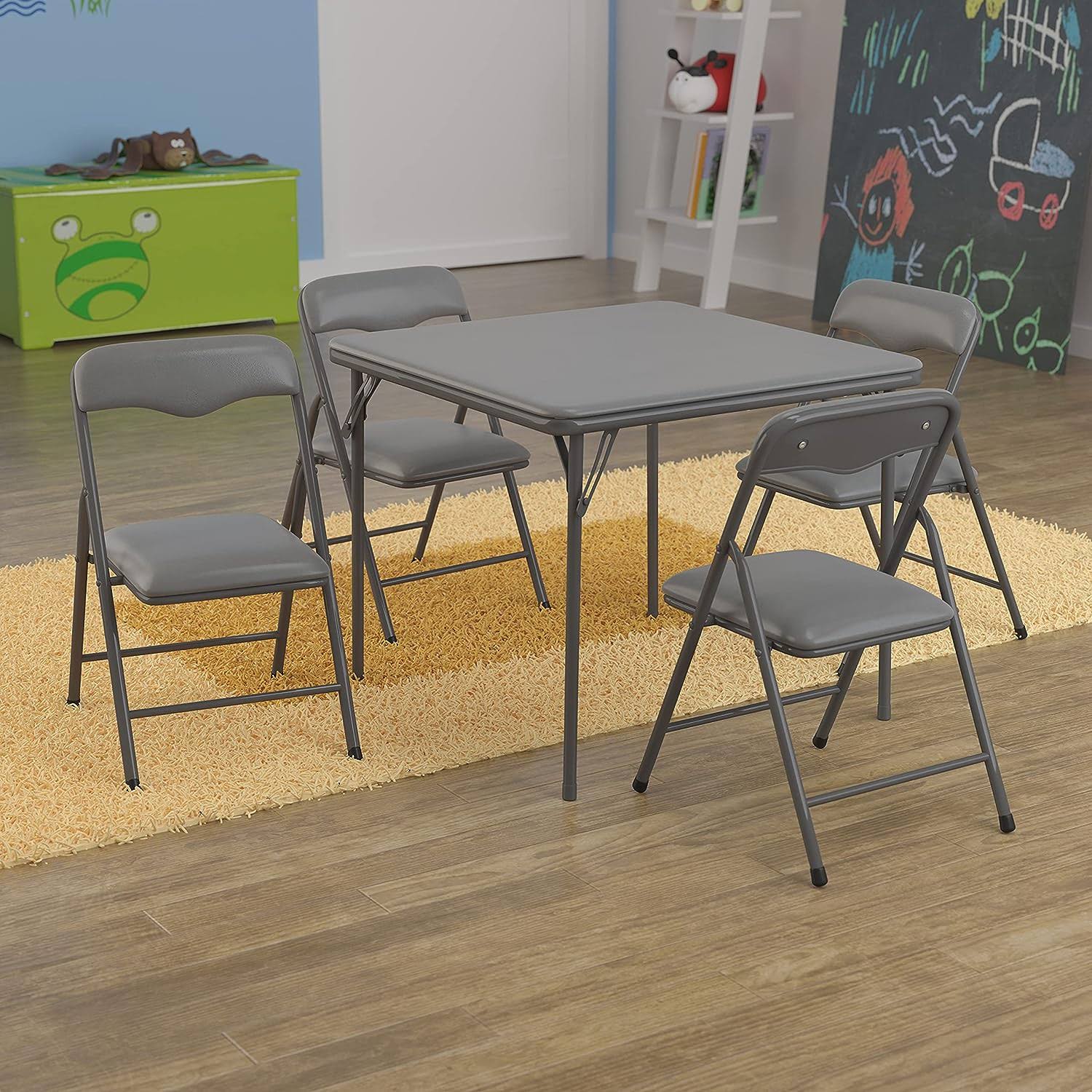Mindy Kids Gray Folding Table and Chair Set, 5 Piece Set,Grey