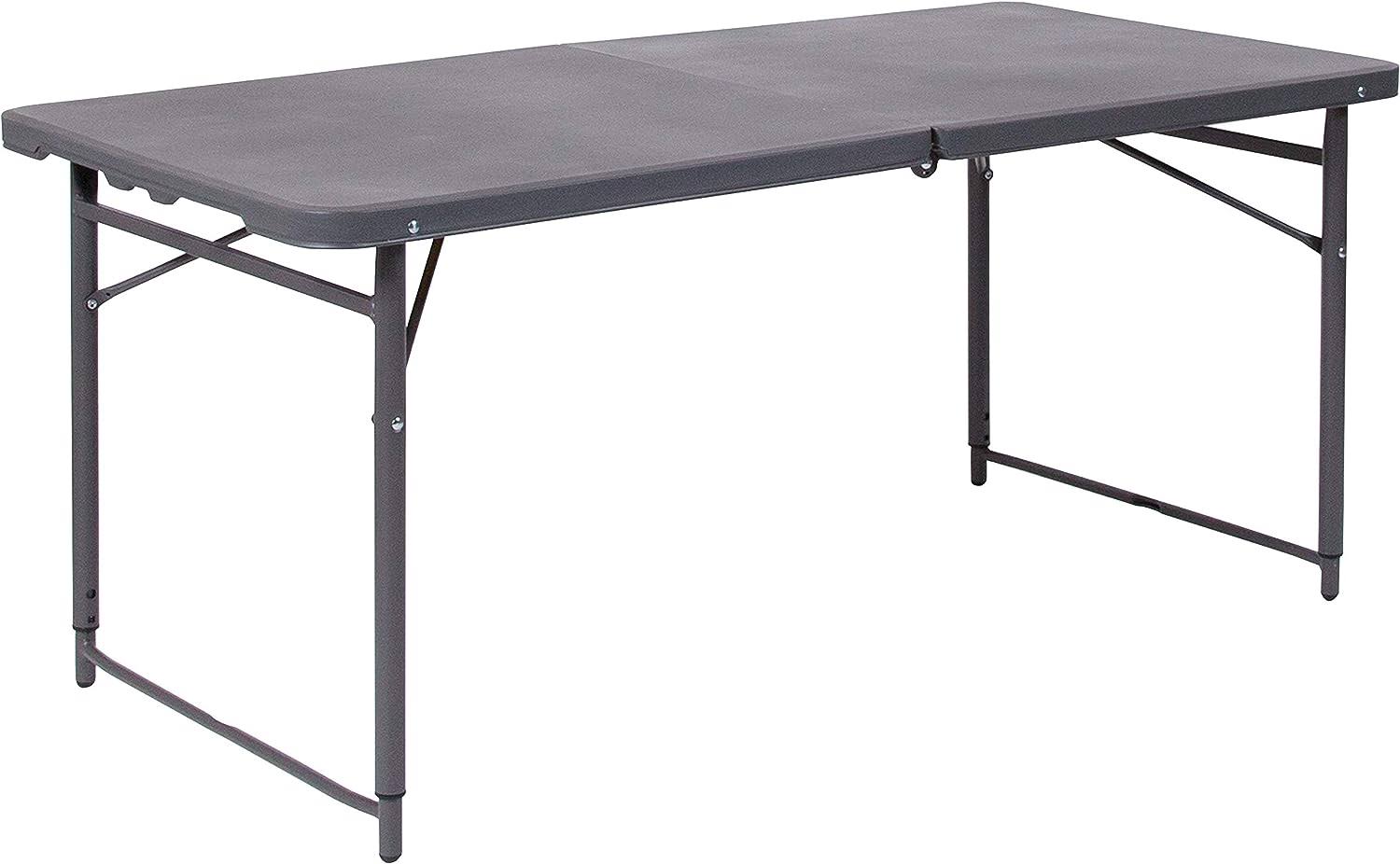 Mills 4-Foot Height Adjustable Bi-Fold Dark Gray Plastic Folding Table with Carrying Handle
