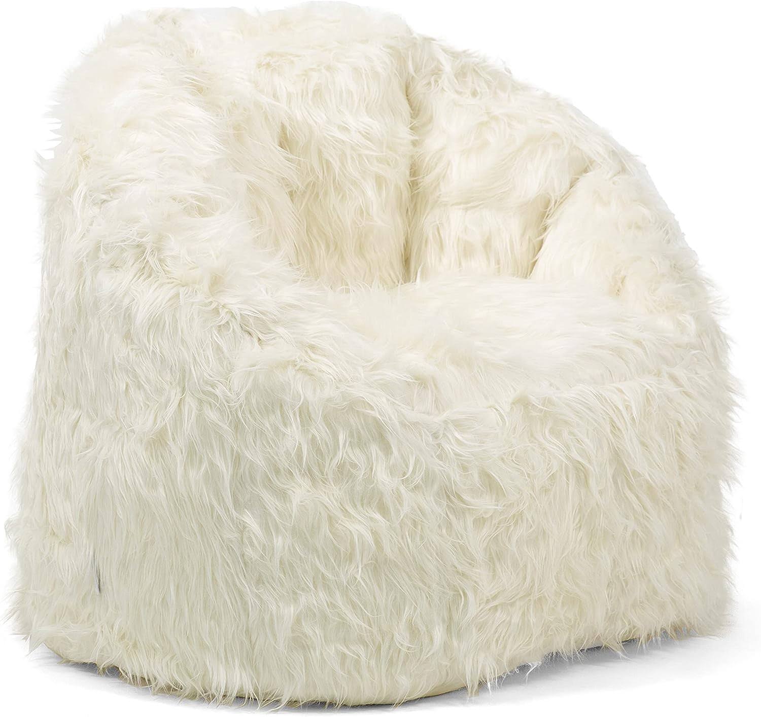 Milano Bean Bag Chair, Ivory Shag Fur, Soft Faux Fur, 2.5 feet