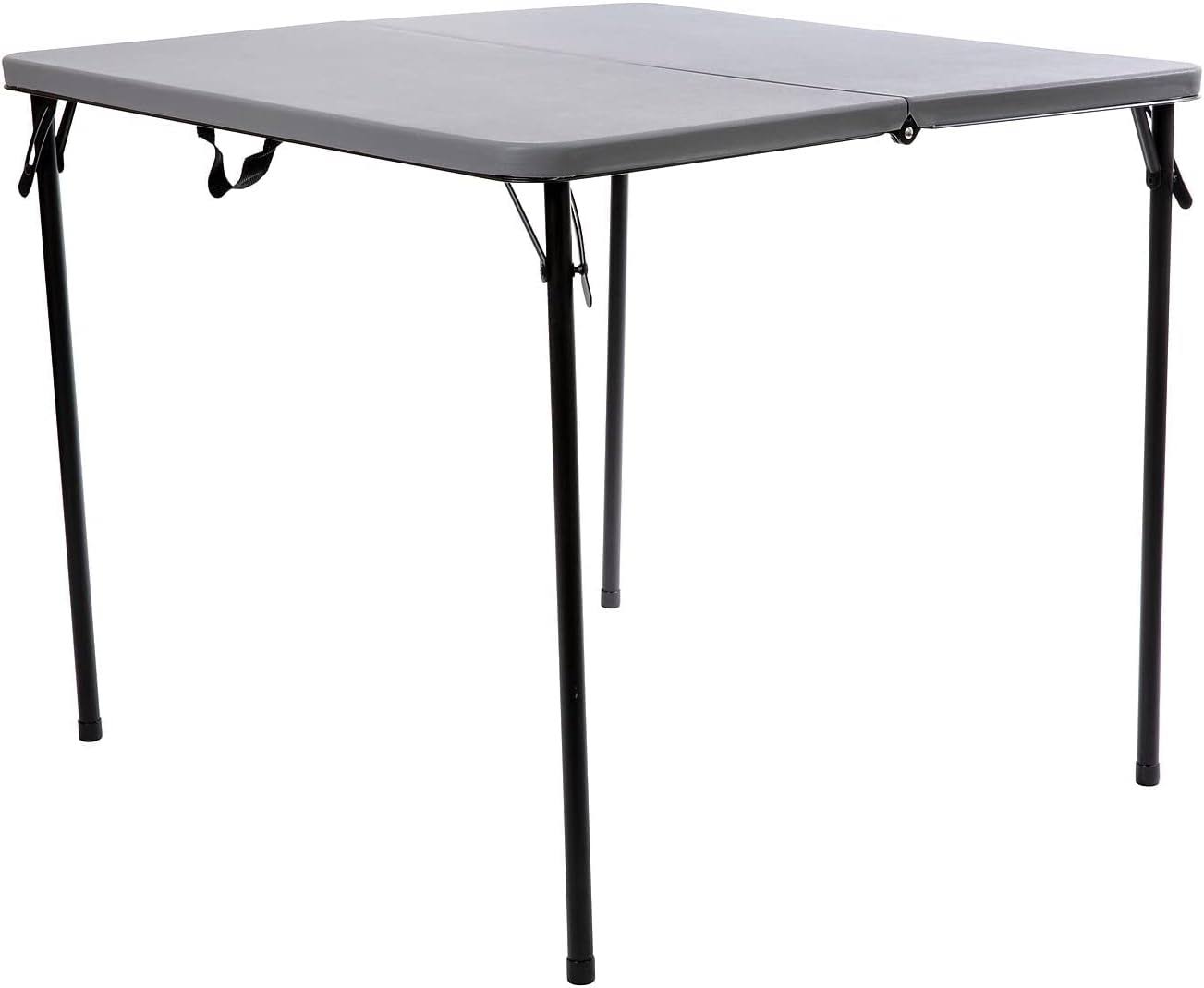 Dunham 2.83-Foot Square Bi-Fold Gray Plastic Folding Table with Carrying Handle, Grey