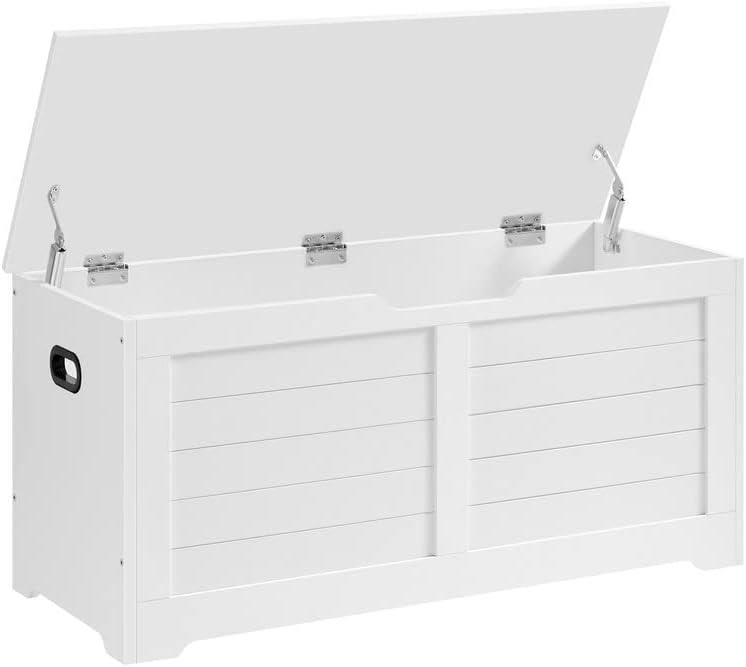 Storage Chest, Storage Trunk with 2 Safety Hinges, Storage Bench, Shoe Bench, Modern Style, 15.7 x 39.4 x 18.1 Inches, for Entryway, Bedroom, Living Room, White ULSB061T10