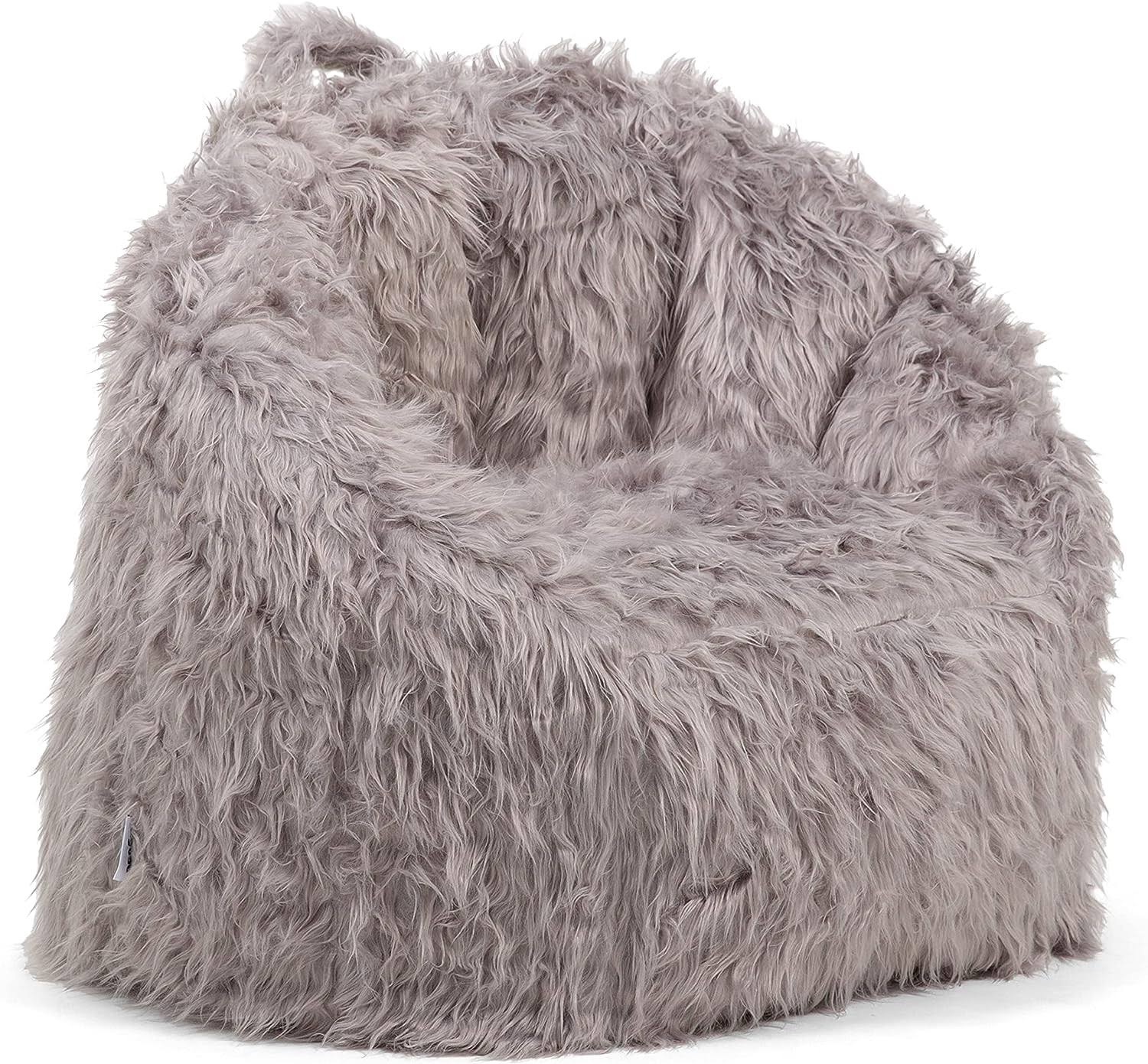 Milano Bean Bag Chair, Gray Shag Fur, Soft Faux Fur, 2.5 feet