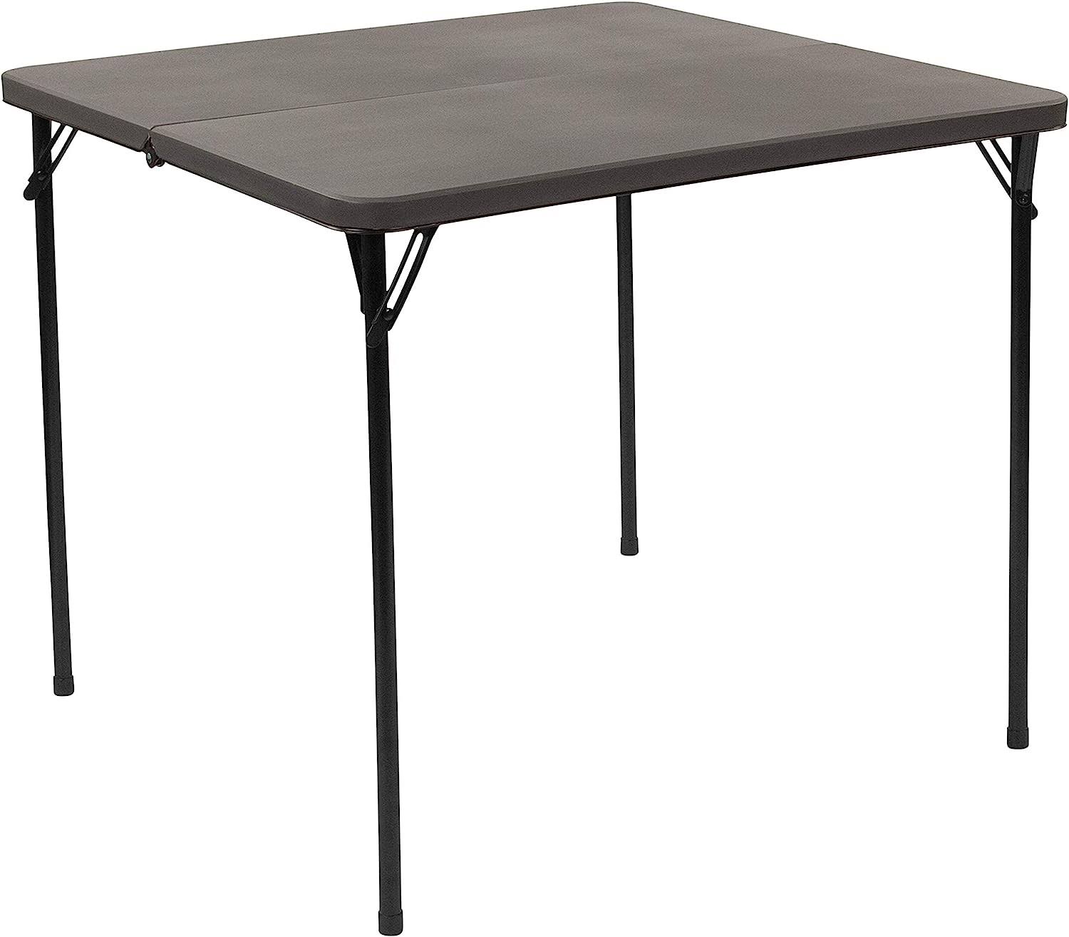 Dunham 2.83-Foot Square Bi-Fold Dark Gray Plastic Folding Table with Carrying Handle