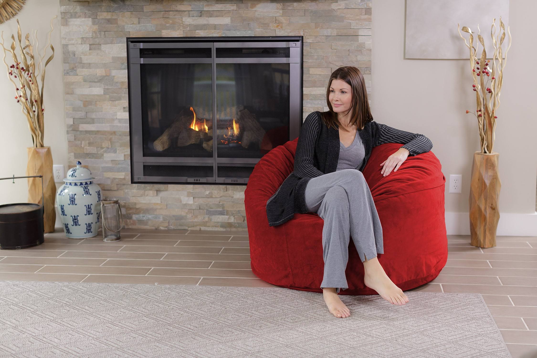 Bean Bag Chair, Memory Foam Lounger with Microsuede Cover, Kids, Adults, 4 ft, Red Pebble