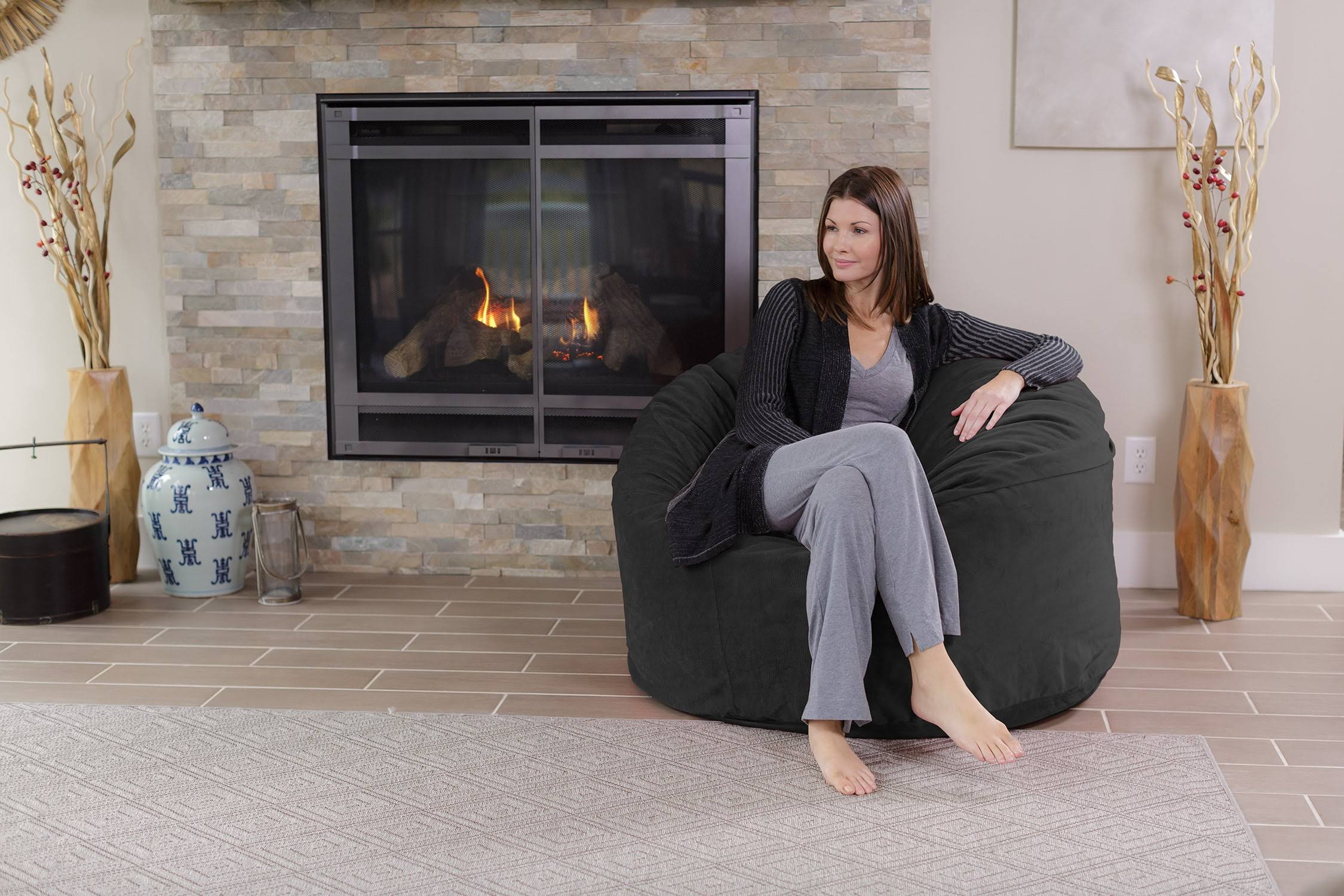 Bean Bag Chair, Memory Foam Lounger with Microsuede Cover, Kids, Adults, 4 ft, Dark Grey Pebble