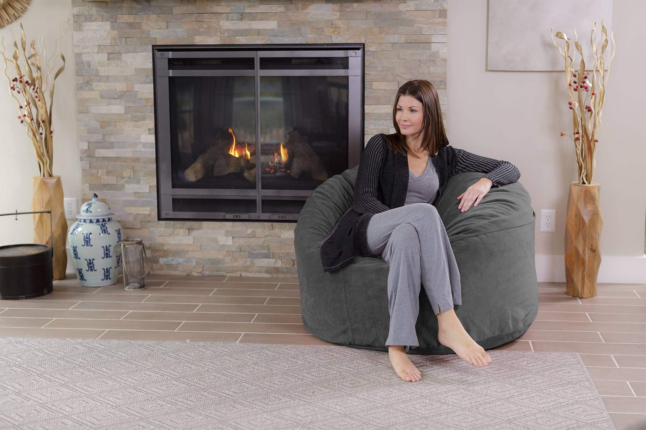 Bean Bag Chair, Memory Foam Lounger with Microsuede Cover, Kids, Adults, 4 ft, Grey Pebble