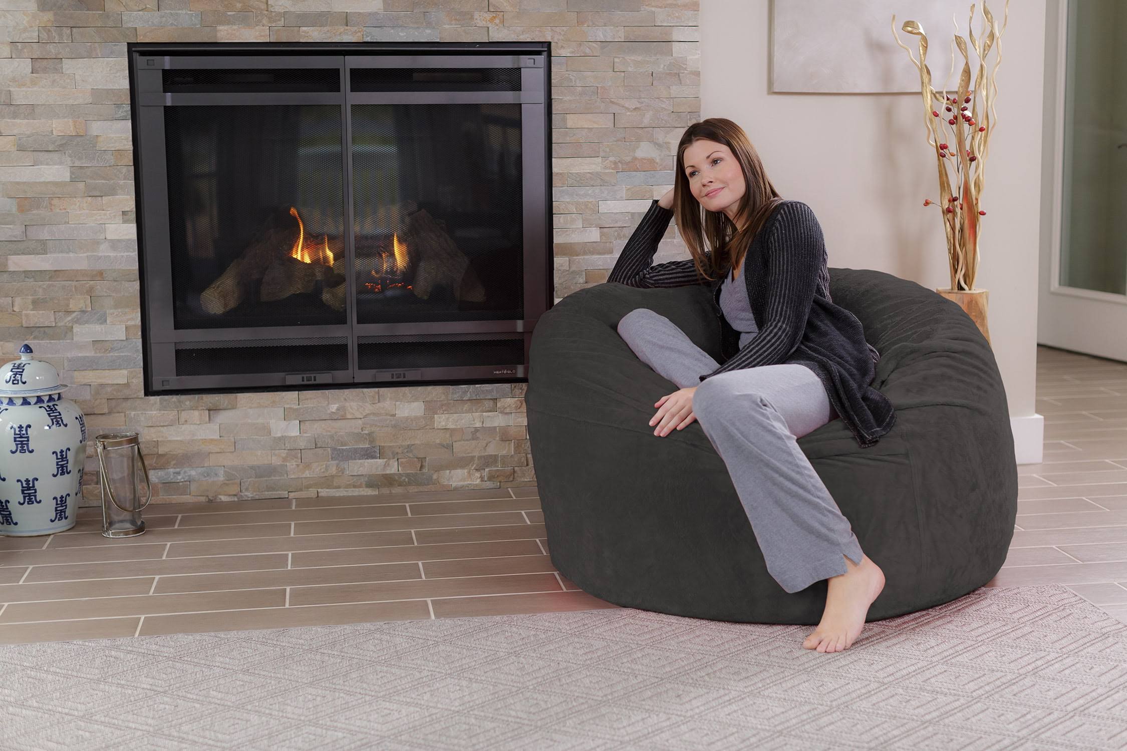 Bean Bag Chair, Memory Foam Lounger with Ultra Fur Cover, Kids, Adults, 4 ft, Grey