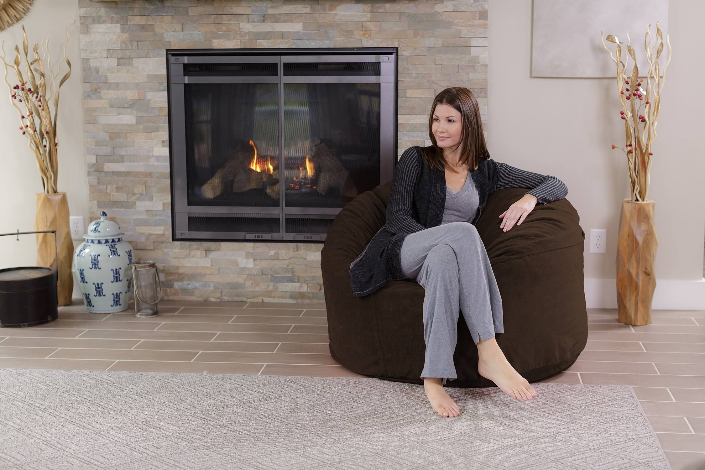 Bean Bag Chair, Memory Foam Lounger with Microsuede Cover, Kids, Adults, 4 ft, Brown Pebble