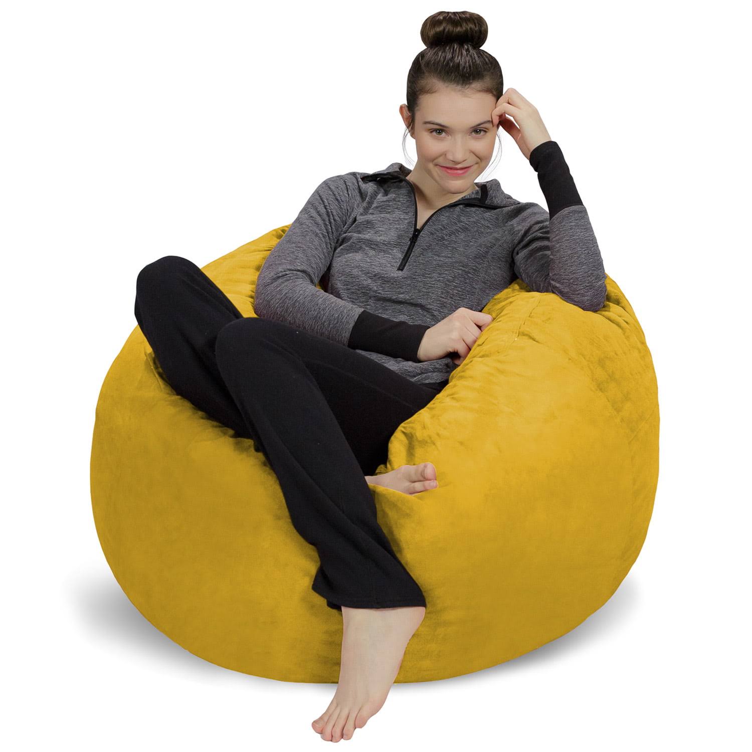 Bean Bag Chair, Memory Foam Lounger with Microsuede Cover, Kids, 3 ft, Yellow