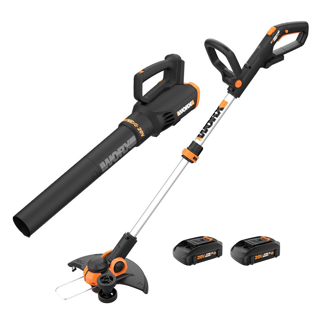WG928 Power Share 20V Cordless Lit-Ion 12in String Trimmer and Leaf Blower Combo Kit (2 Tool) with 2 Batteries   Charger