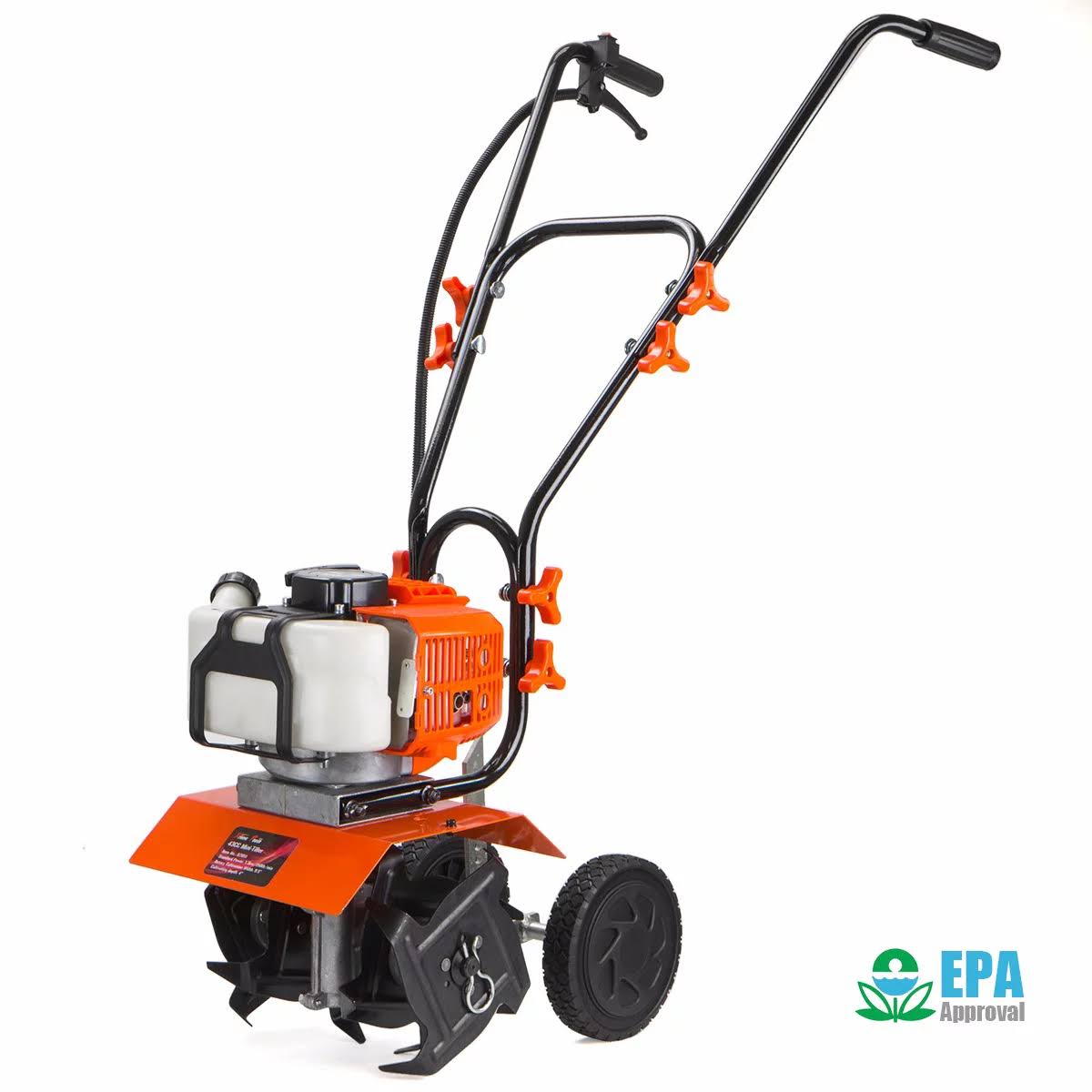 2 Cycle Gas Power Walk Behind 7 Inch Garden Cultivator Tiller Front Tine 43cc, Orange